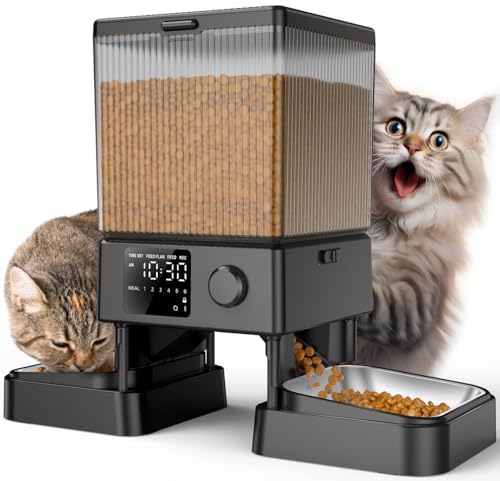 Detalle de oneisall Comedero Automático para Gatos 5L, 2 Tazones con Control de Porciones y Grabación de Voz