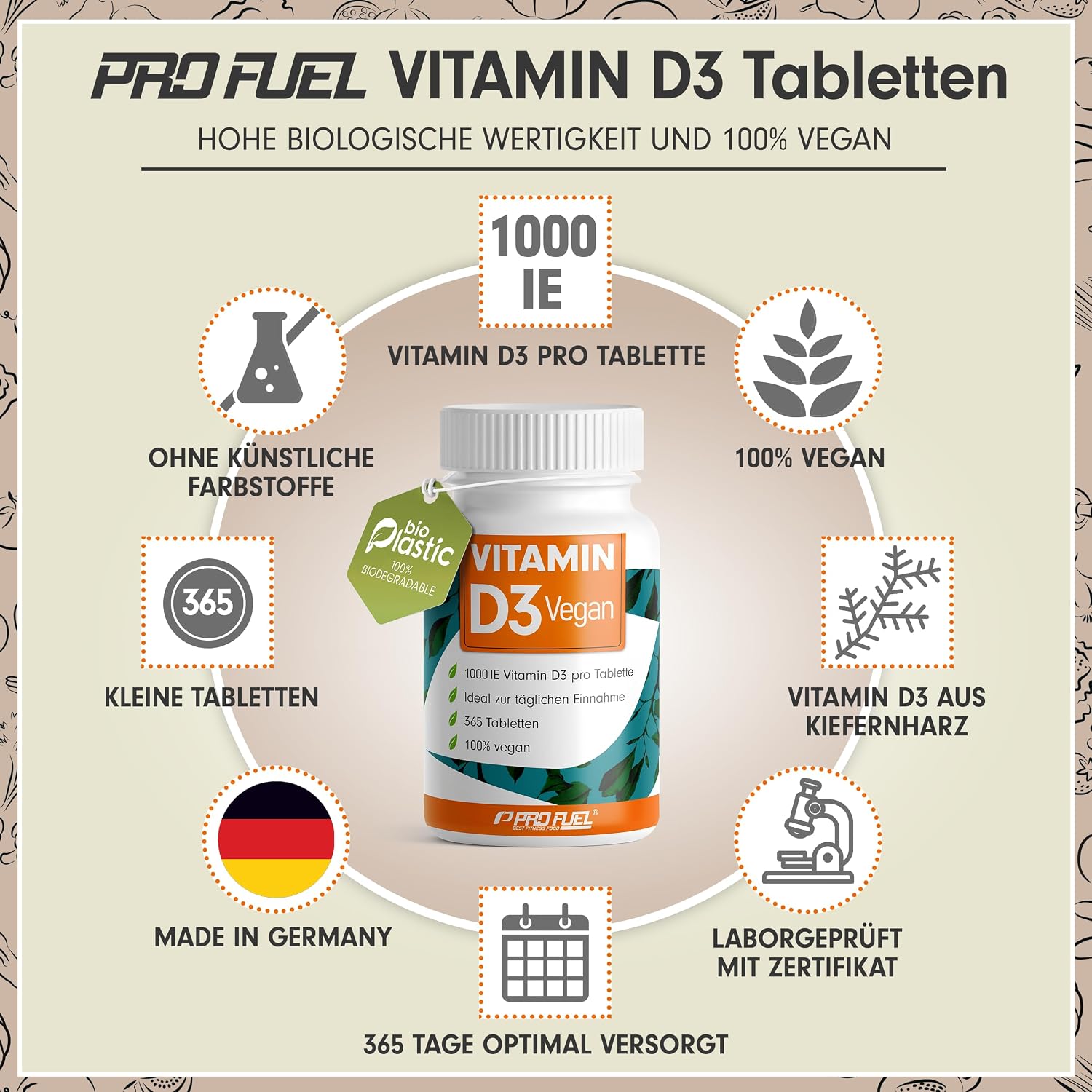 Detalle 2 de Vitamin D3 VEGAN 1000 IE 365 Tabletten