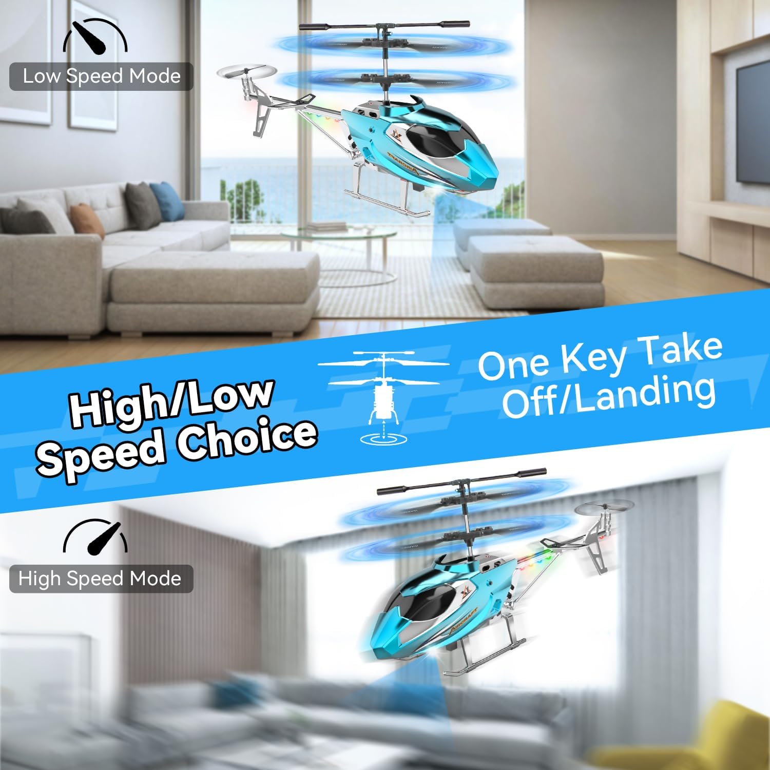 Detalle de TERRAMUS Remote Control Helicopter for Kids — 2.4G Altitude Hold, LED Lights and Gyro
