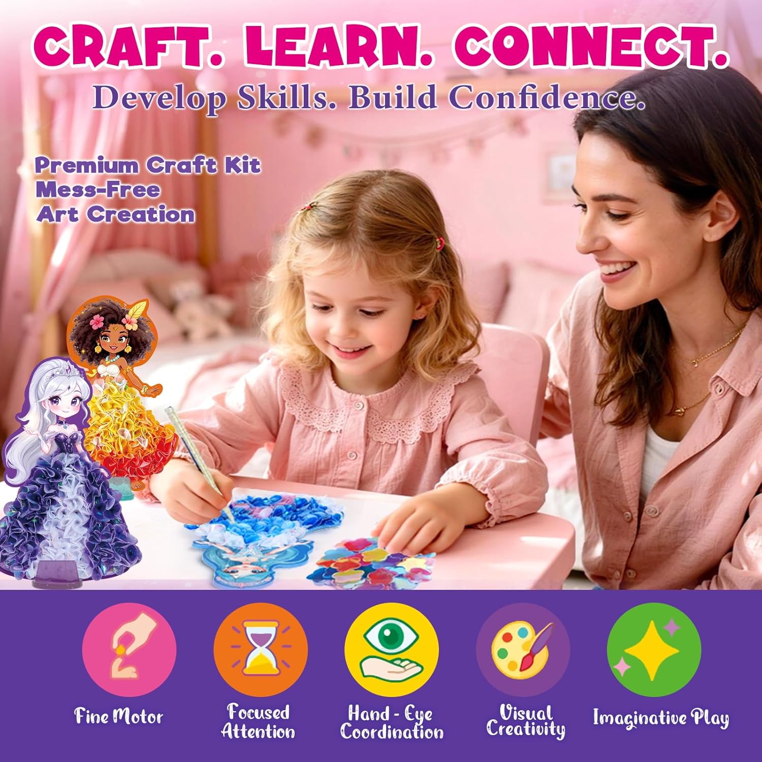 Detalle de TwinkleCharm Princess Flower Craft Kit – 6 Named Princesses with 800+ Fabric Flowers