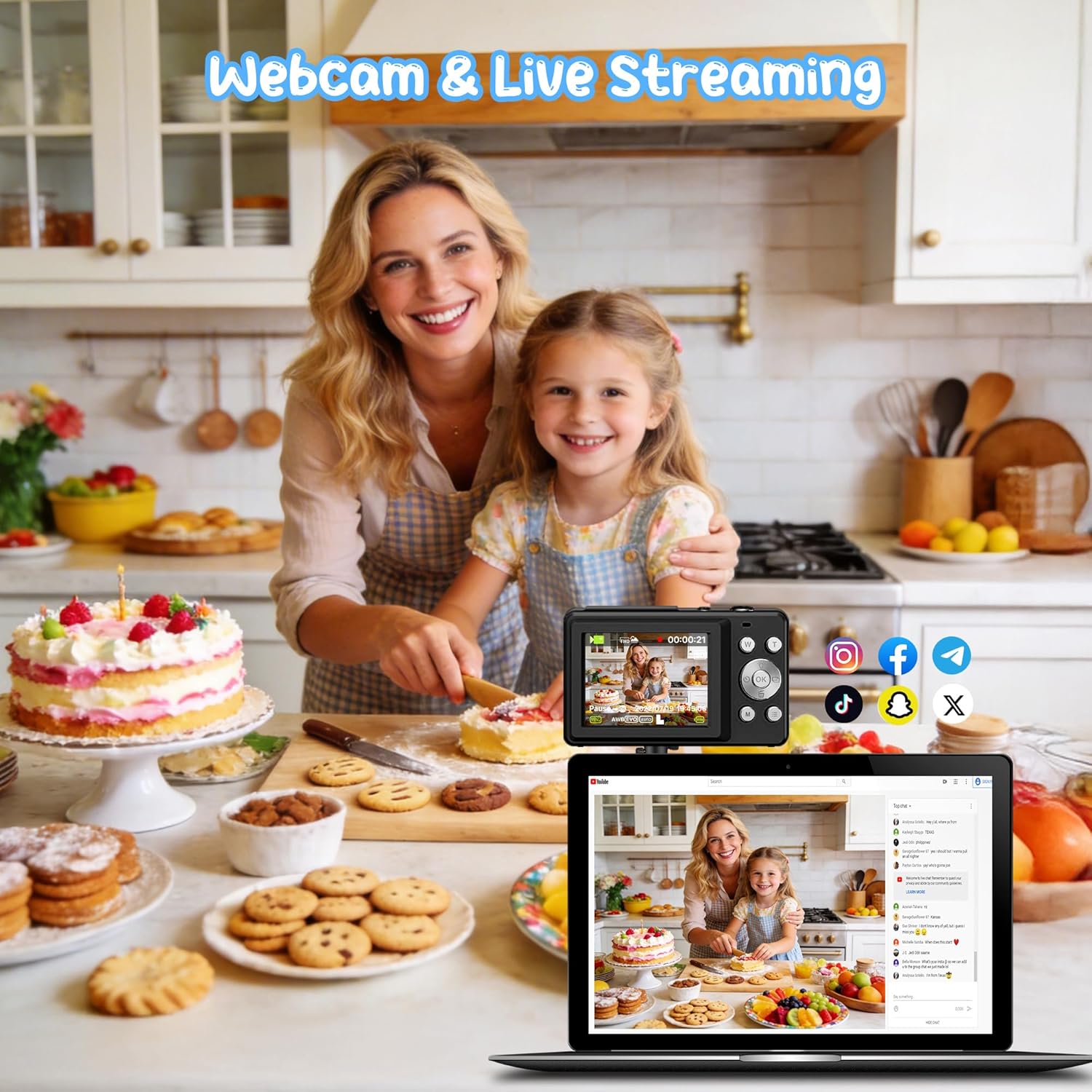 Thumbnail 5 de Digital Camera 1080P 44MP Vlogging Camera for Kids & Teens – 2.4" Screen, 16x Zoom, Anti-Shake, USB Webcam (Black) (No SD Card)
