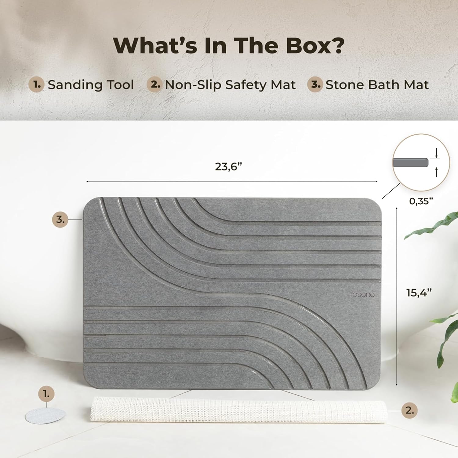 Detalle 2 de TOSORO Diatomaceous Bath Mat 23.5x15