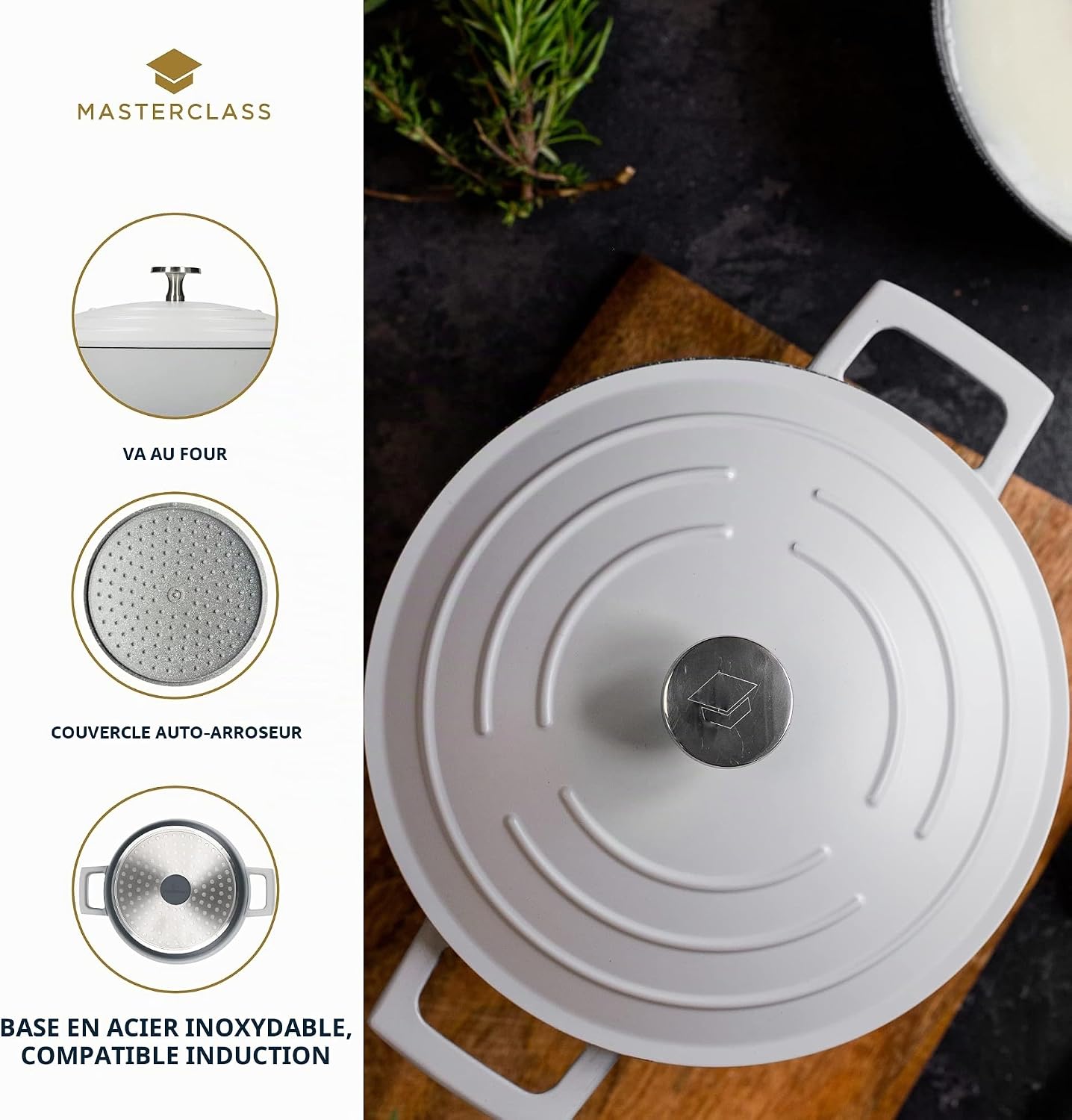Detalle de MasterClass Casserole peu profonde avec couvercle 4L/28 cm en fonte d'aluminium légère – Grey Ombre