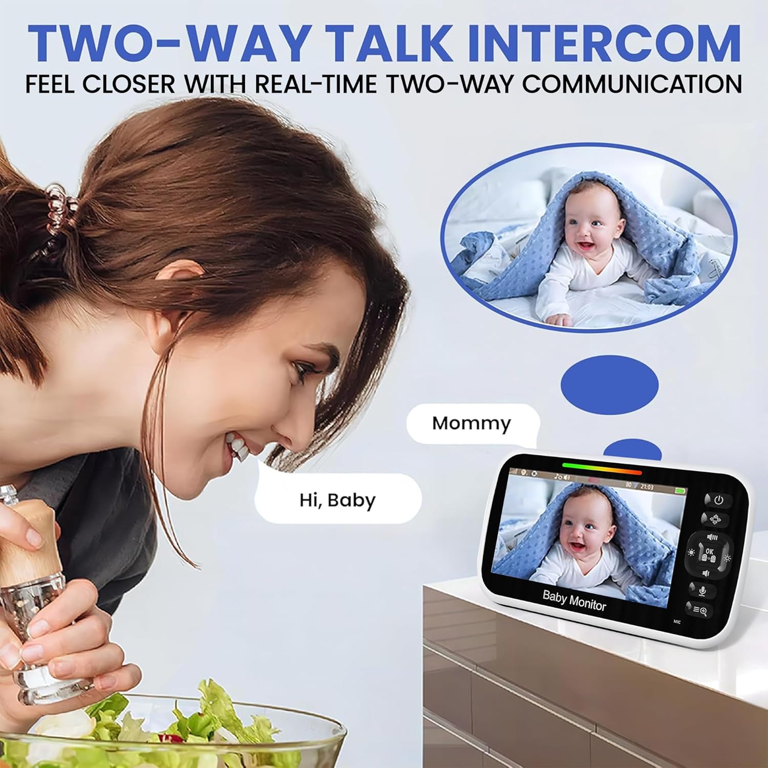 Thumbnail 5 de RFAQK Non-Wifi Baby Monitor with Camera and Night Vision (1 Camera, 5-Inch Screen, 3000mAh Battery, 1000ft Range)