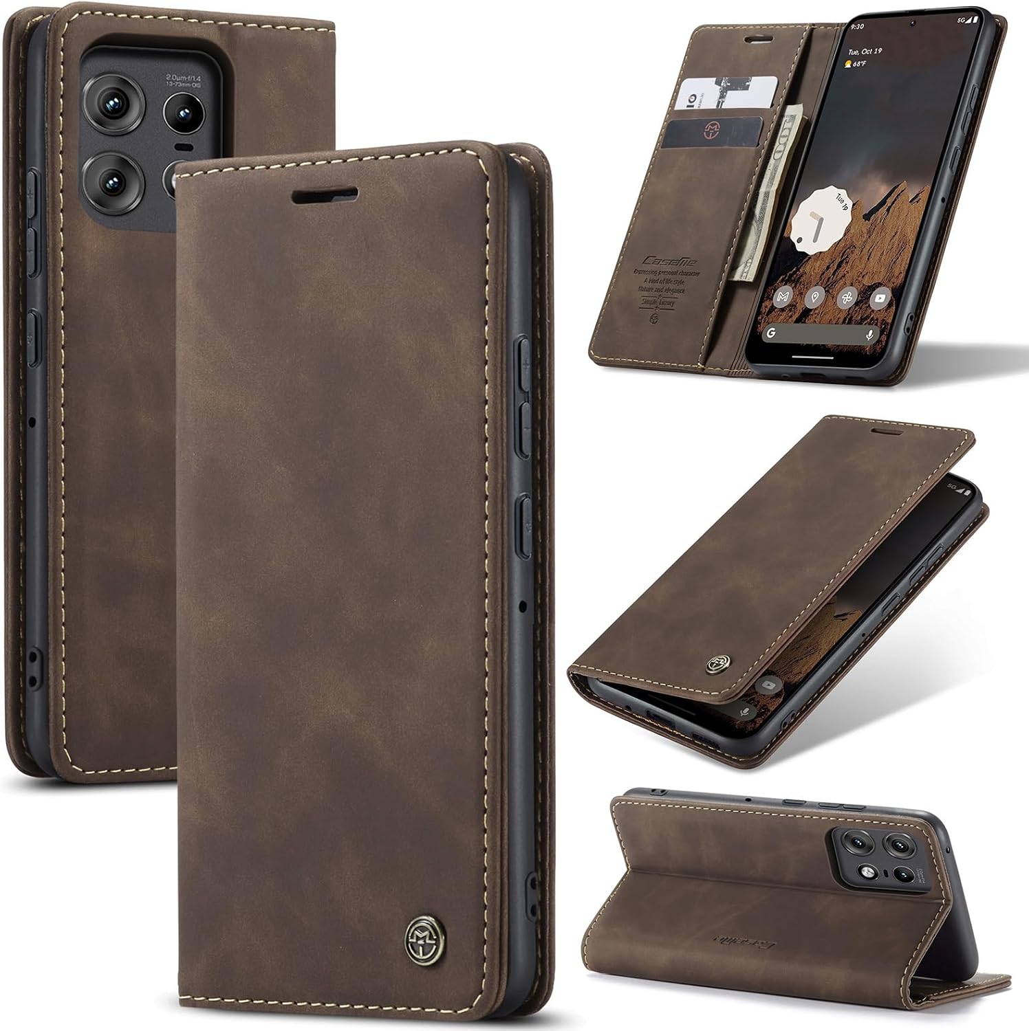 Detalle de Cracedily Wallet Case for Motorola Moto Edge 50 Pro – Leather Flip with Card Holder and Kickstand