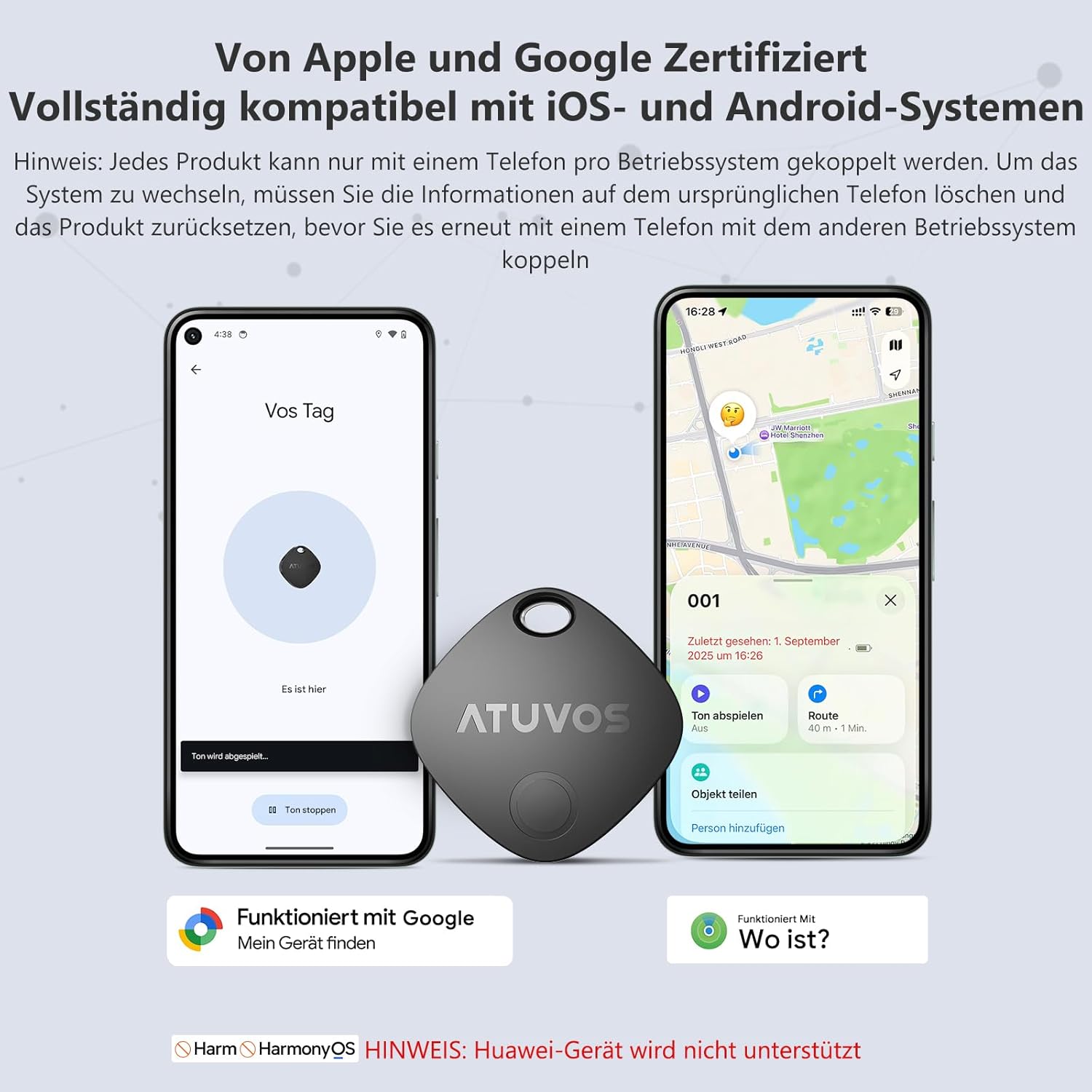 Detalle 2 de ATUVOS Air Tag Pro Dual-System Tracker – Schlüssel- und Gegenstandssucher für Android & iOS (4er Pack)