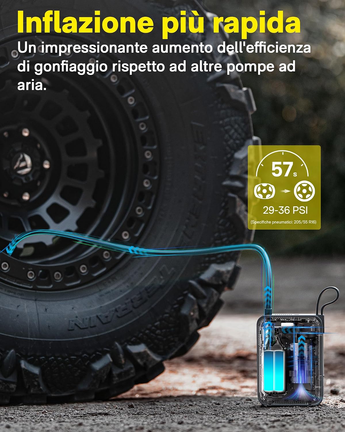 Detalle de Compressore Aria Portatile Pro: gonfiaggio rapido e controllo preciso per auto, bici e moto