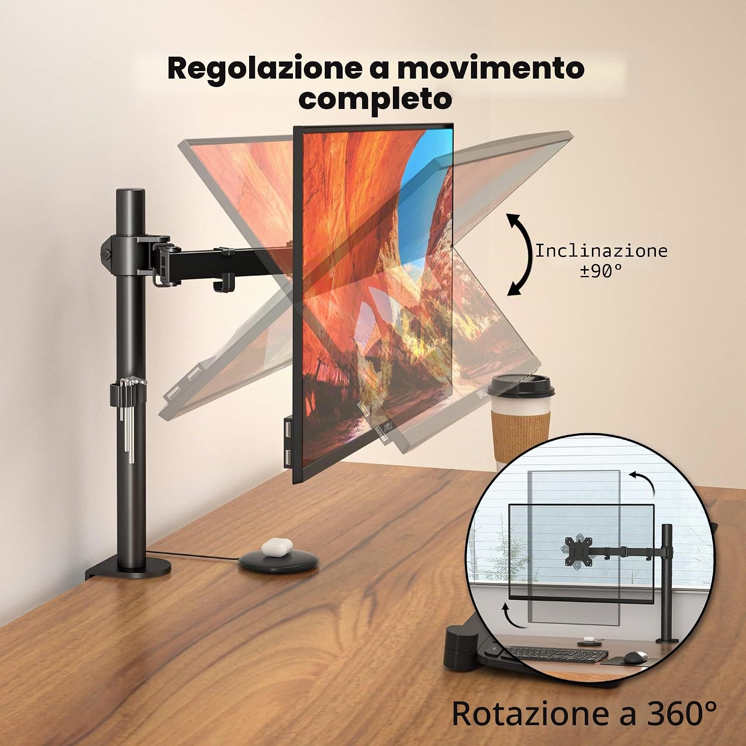 Thumbnail 3 de BONTEC Braccio Monitor Singolo con Morsetto per schermi 13–32" VESA 75x75–100x100