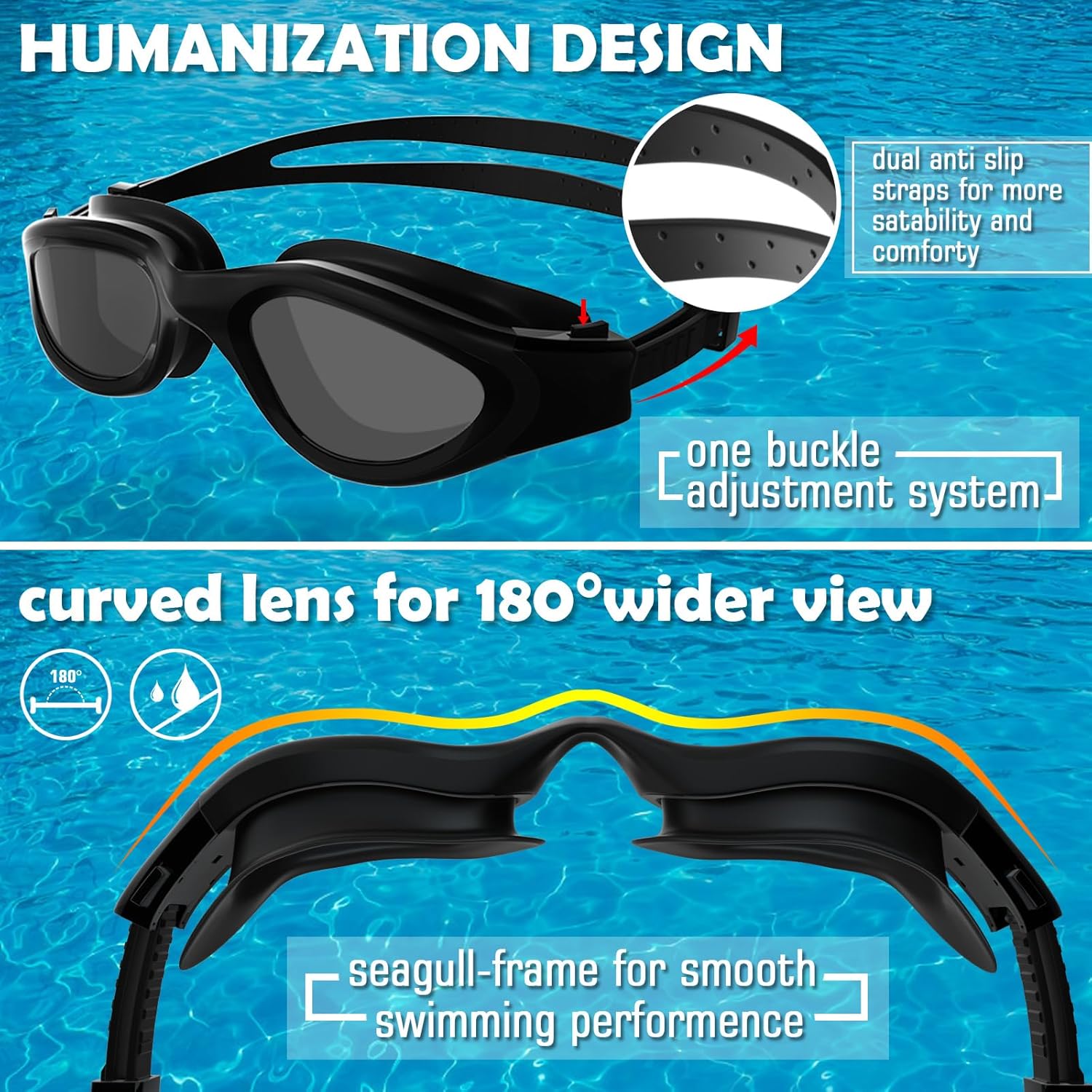 Thumbnail 3 de Winline Adult Swimming Goggles – Open Water anti-fog UV protection with easy adjust strap