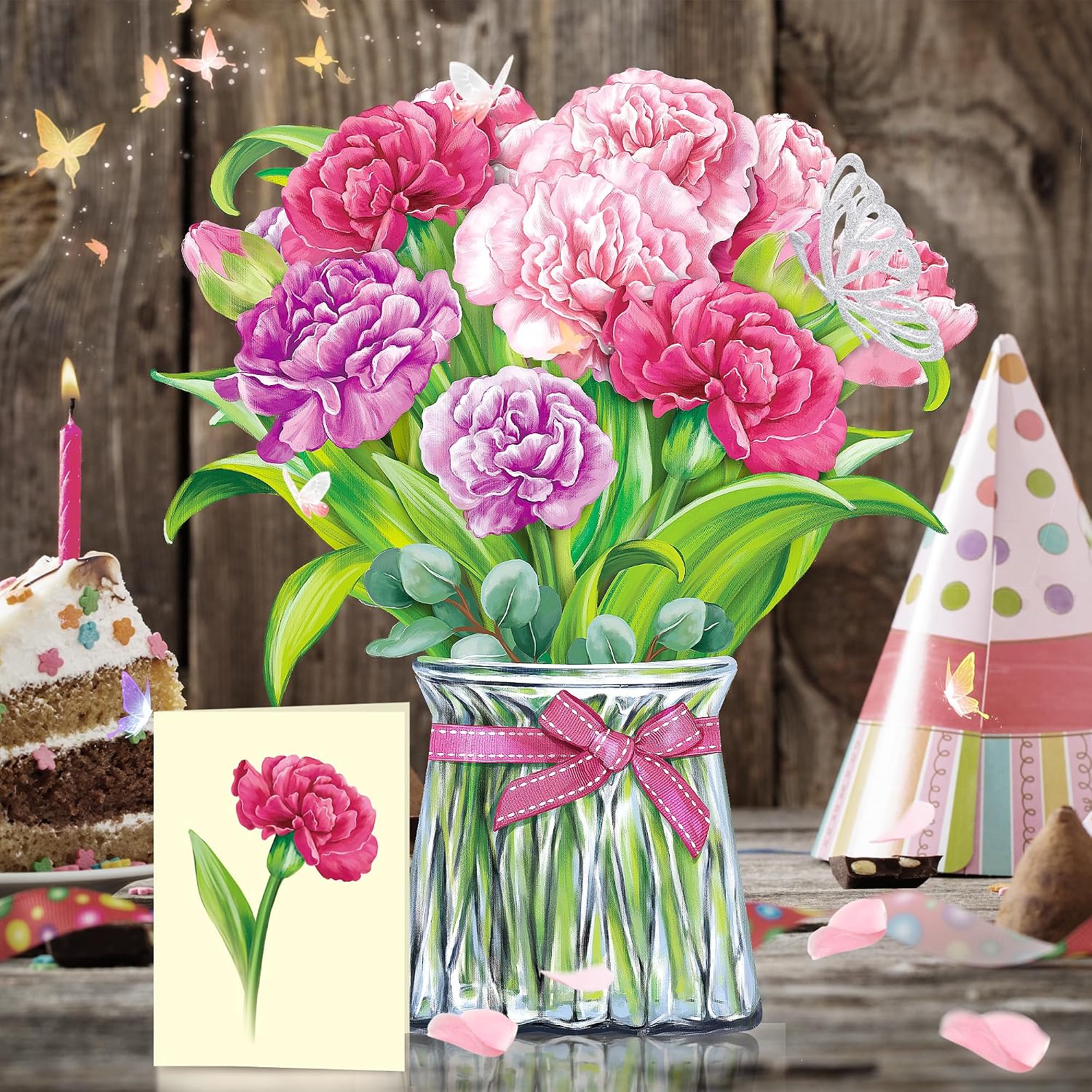 Detalle 2 de Airpark Carnation Pop-Up Greeting Card with 3D Bouquet, Envelope and Note Card