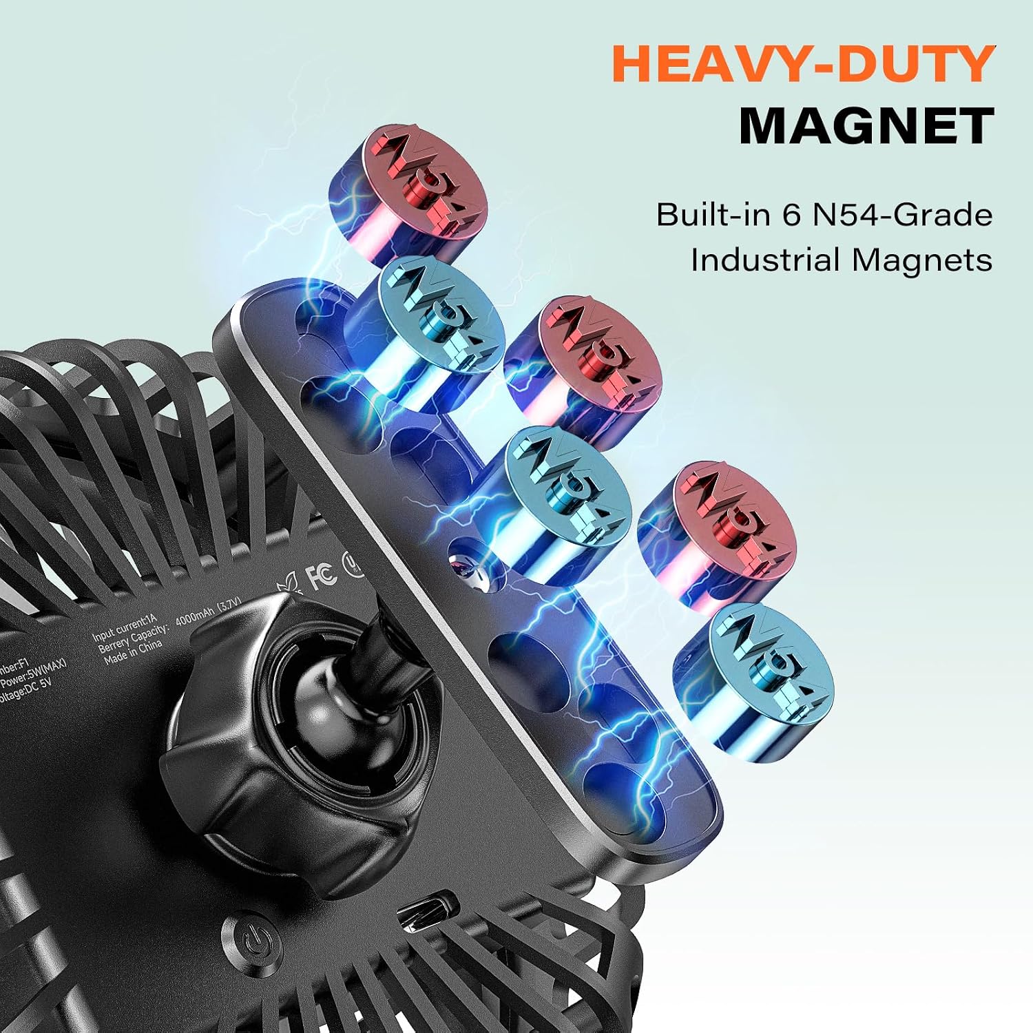 Detalle de A2C Golf Cart Fan with Rechargeable Magnetic Base — 2 Pack, 3 Speeds, 360° Rotatable