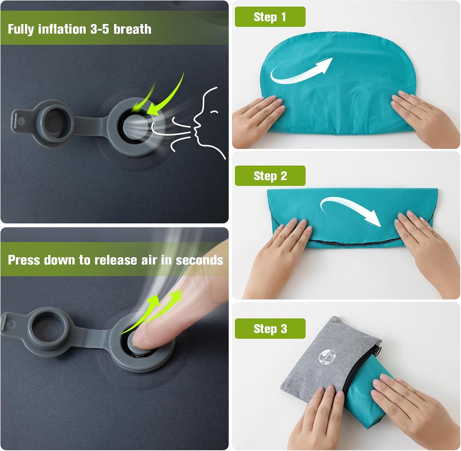 Thumbnail 4 de JetsCush Camping Pillow lightweight compact inflatable travel pillow with ergonomic support (Teal)