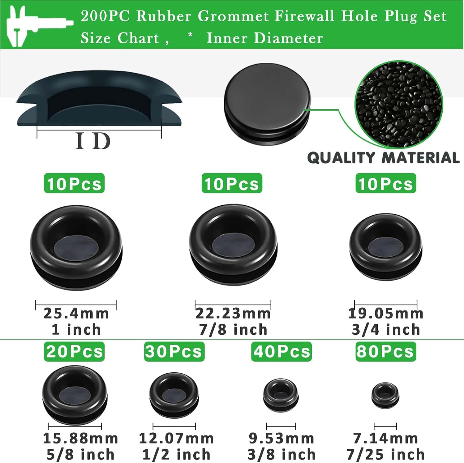 Detalle 2 de GA1FSL 200PCS Rubber Grommet Assortment – Black