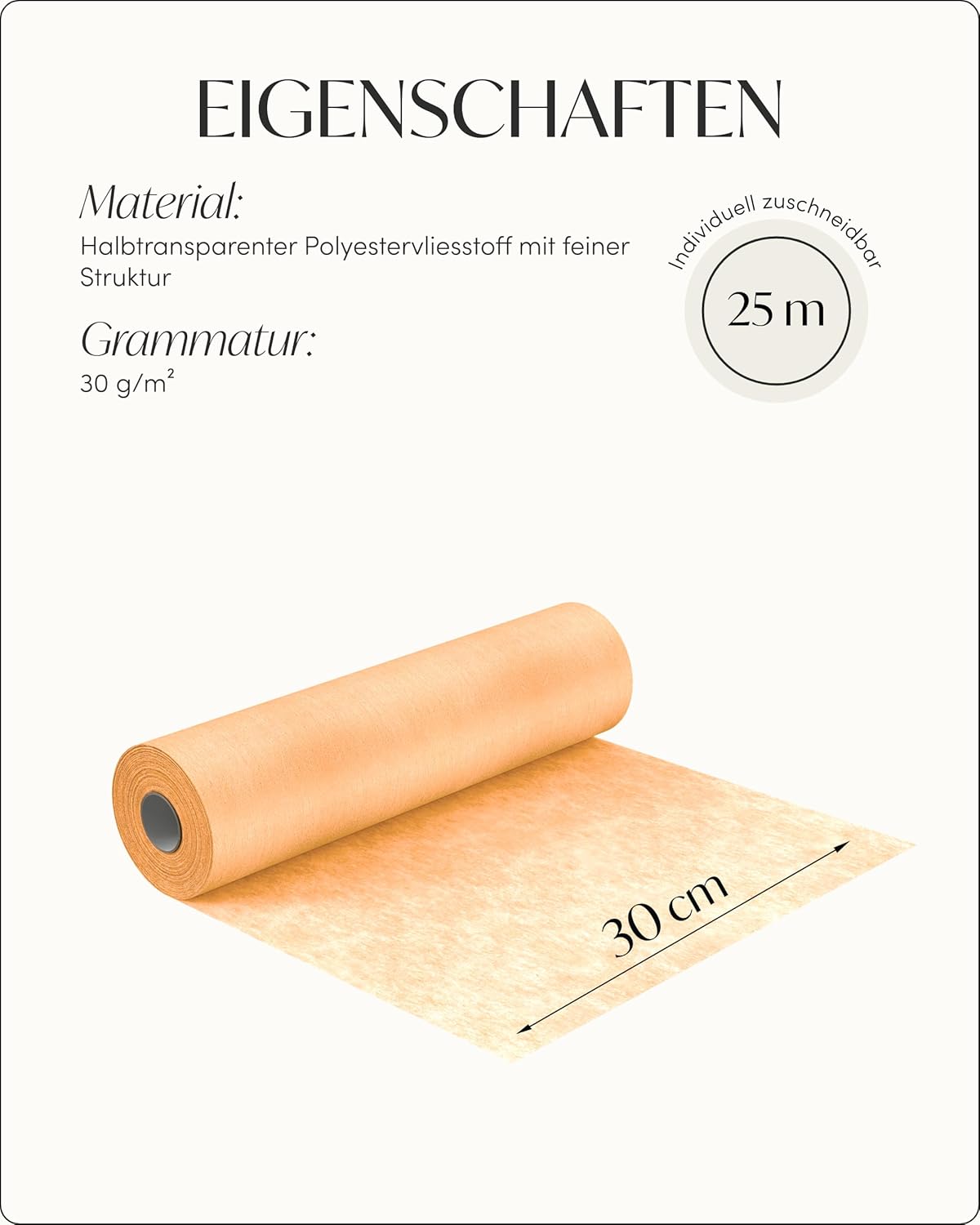Thumbnail 4 de 100% Mosel Vlies Tischläufer Peach Apricot – 30 cm x 25 m