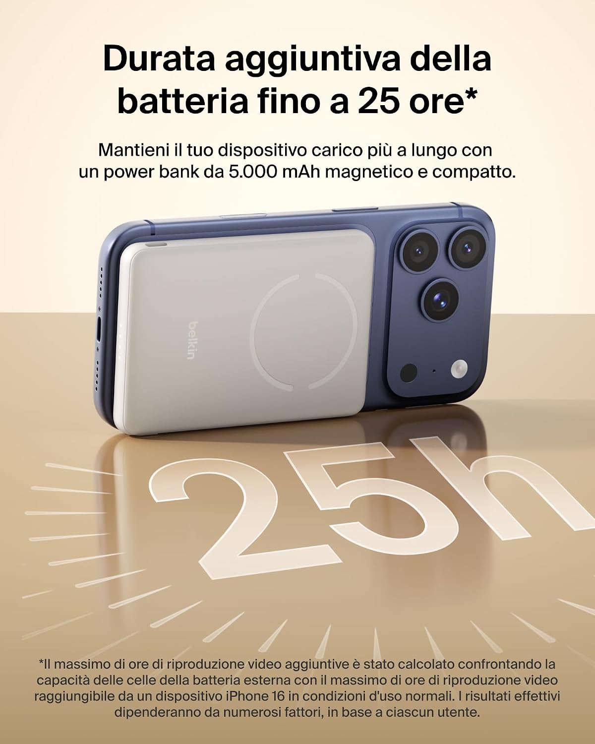 Detalle de Belkin BoostCharge Power Bank 5000 mAh magnetico: ricarica rapida e portatile per iPhone, Galaxy e Pixel