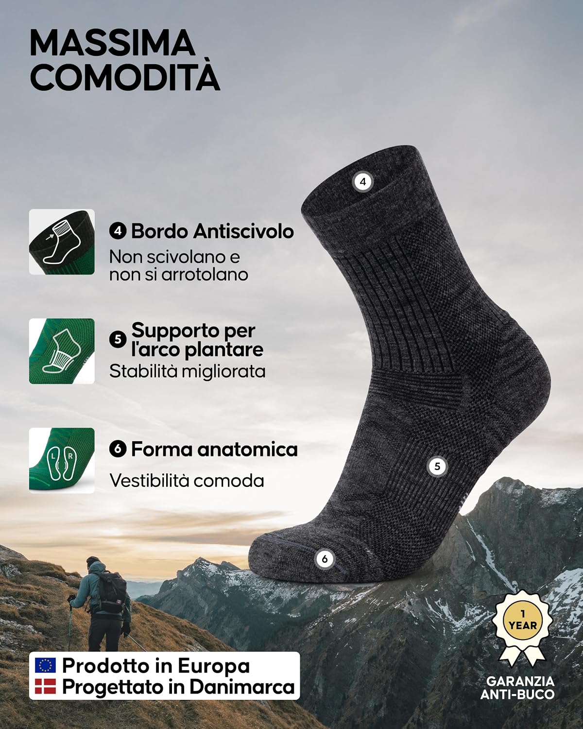 Thumbnail 2 de DANISH ENDURANCE Calzini lana merino trekking