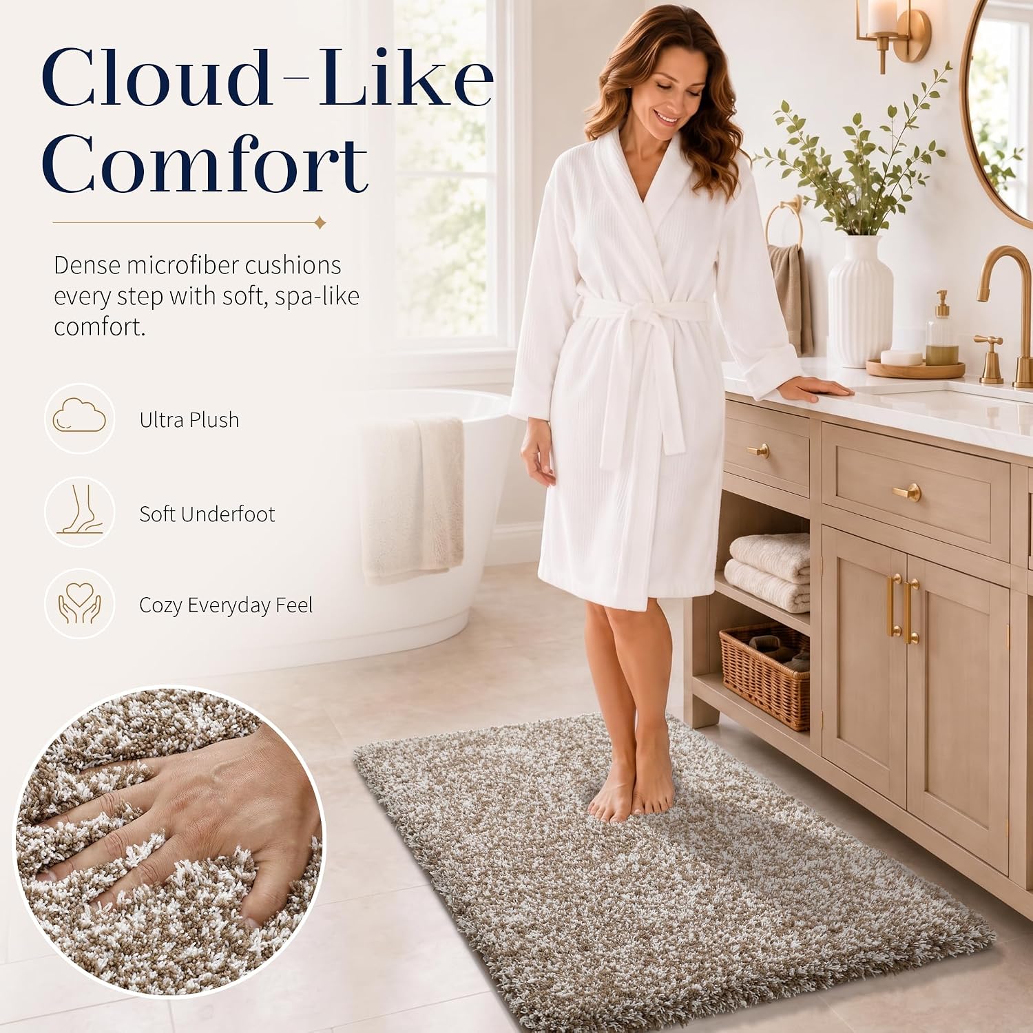 Thumbnail 1 de Yimobra 60 x 24-Inch Bathroom Runner Rug, Washable Non-Slip Microfiber, Brown & White
