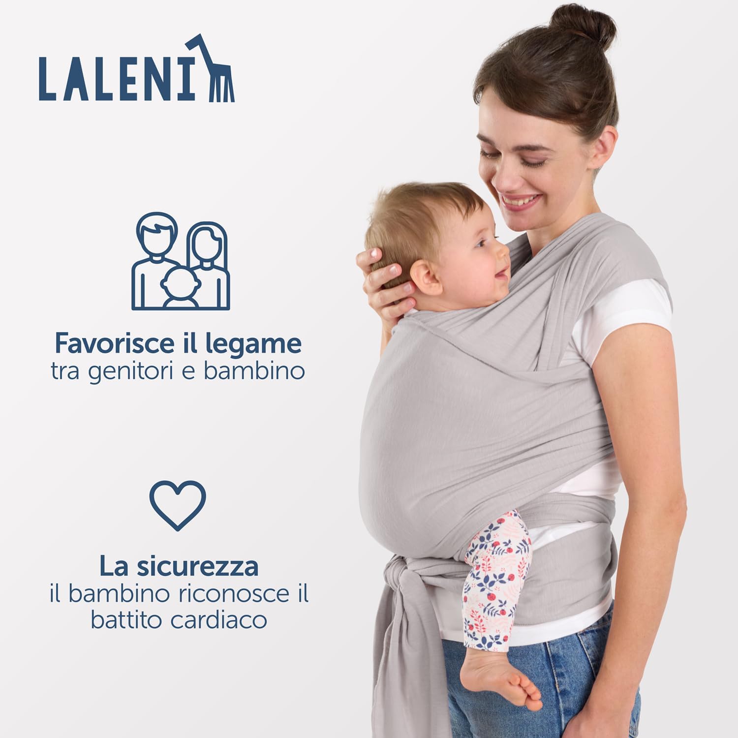 Thumbnail 3 de Laleni Fascia Porta Bebè Neonato in cotone elastico morbido OEKO-TEX, lunga 5,10 m, fino a 15 kg (grigio chiaro)