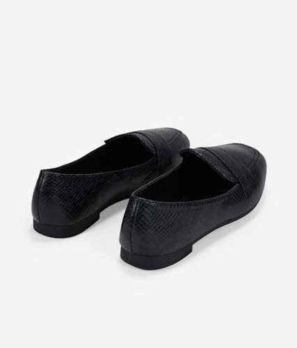 Detalle 2 de BOSANOVA Mocasines Planos para Mujer con Grabado de Serpiente y Suela Plana – Negro, 41