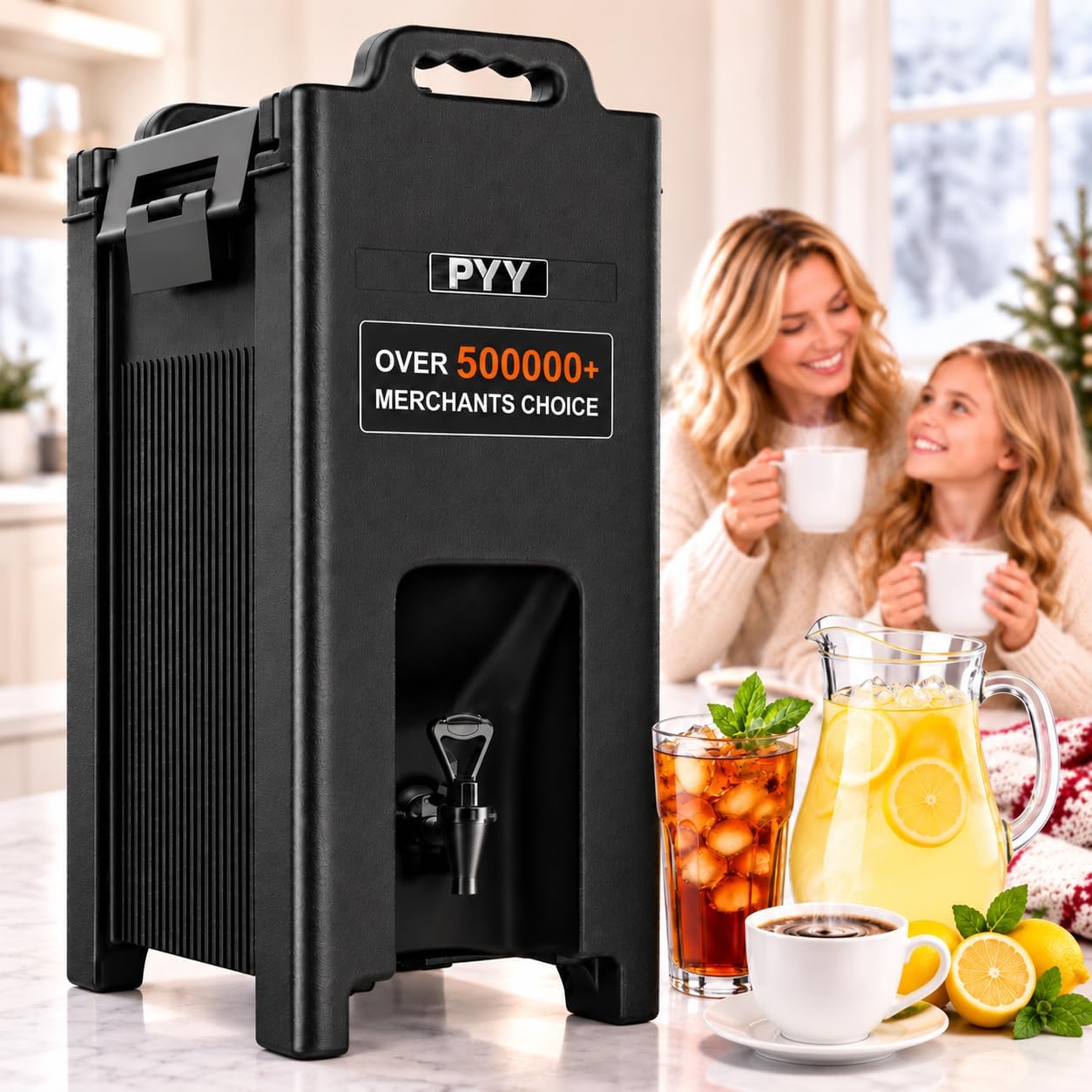 Detalle de PYY 5-Gallon Insulated Beverage Dispenser (Hot & Cold) with Handles, Leak-Proof Cooler Server