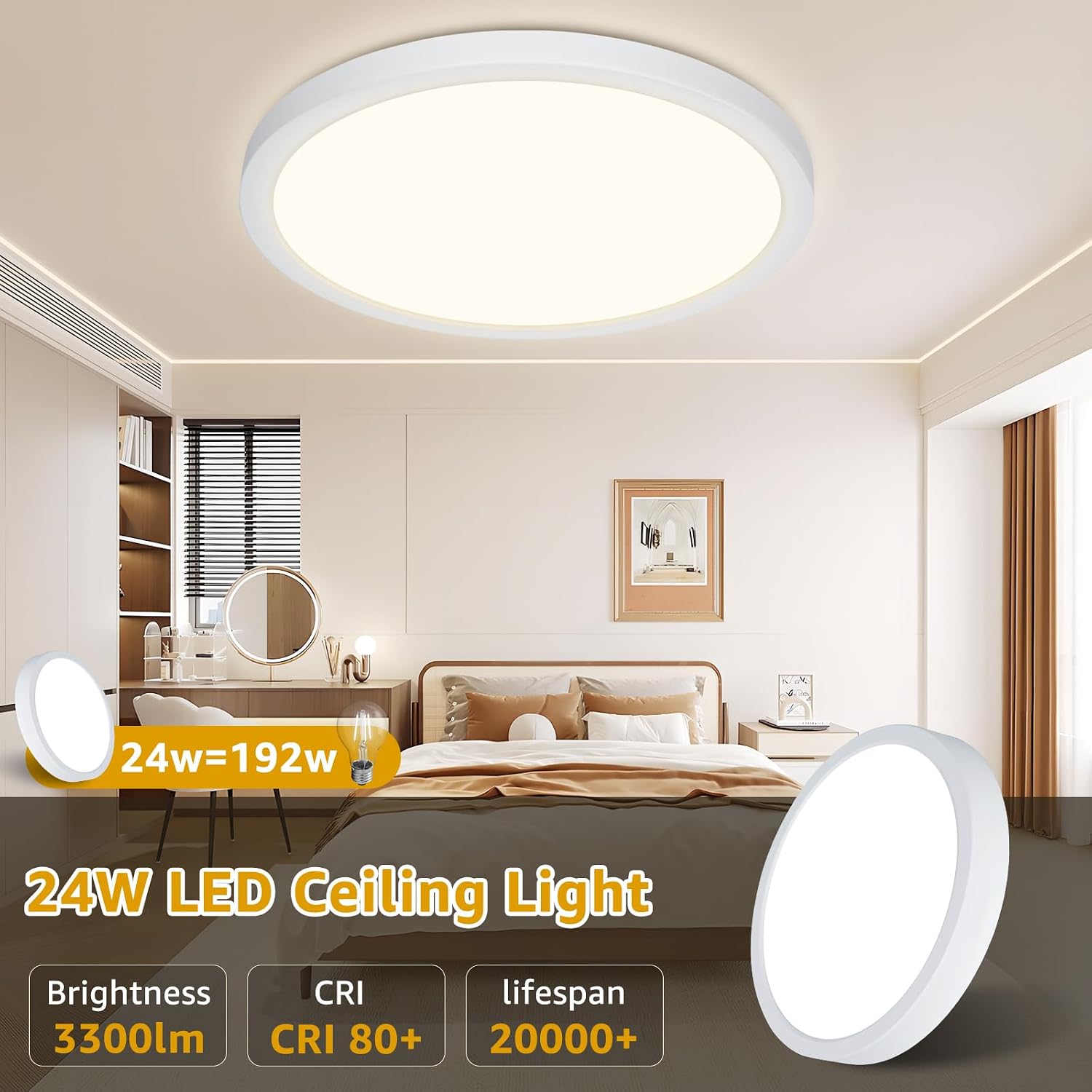 Detalle de Plafón LED de Techo GREAT JACOB 24W, Ø29 cm, 3 Temperaturas de Color (3000K/4000K/6500K) – Lámpara Circular Ultra Delgada