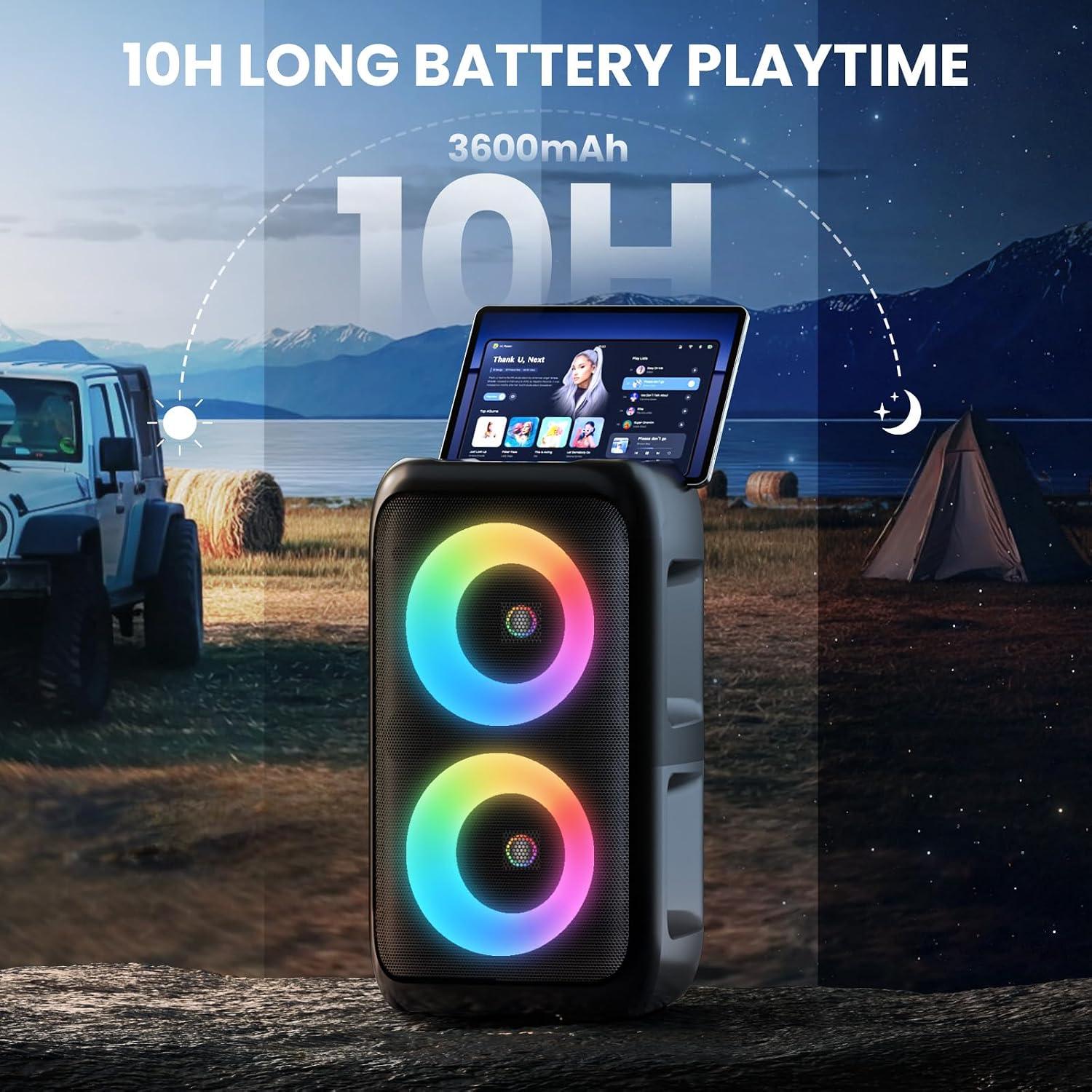 Detalle de Karaoke Machine: Portable Bluetooth Speaker with 3 Wireless Microphones