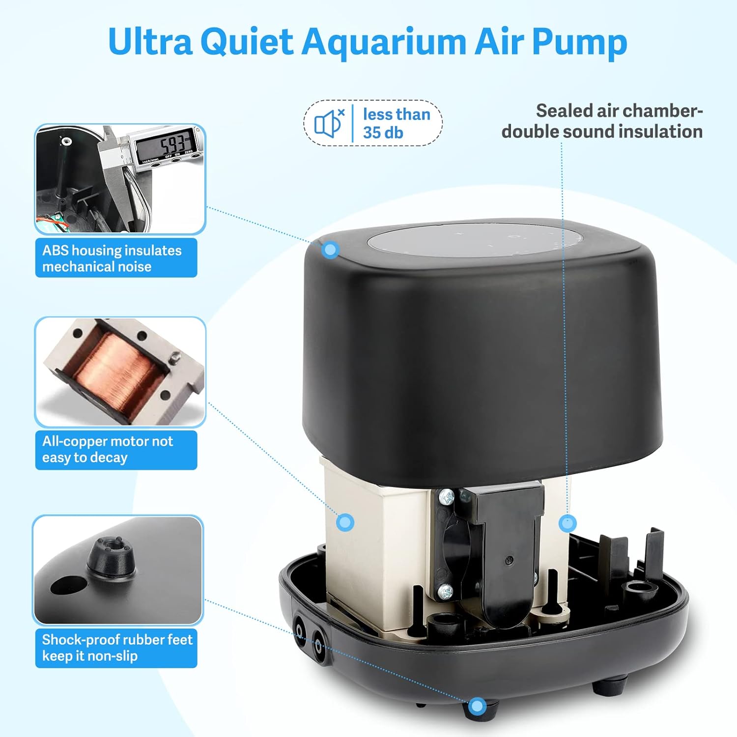 Thumbnail 3 de hygger Aquarium Air Pump: Ultra Silent, 2 Outlets, 5W, Adjustable 4-Speed for Tanks up to 1100 L