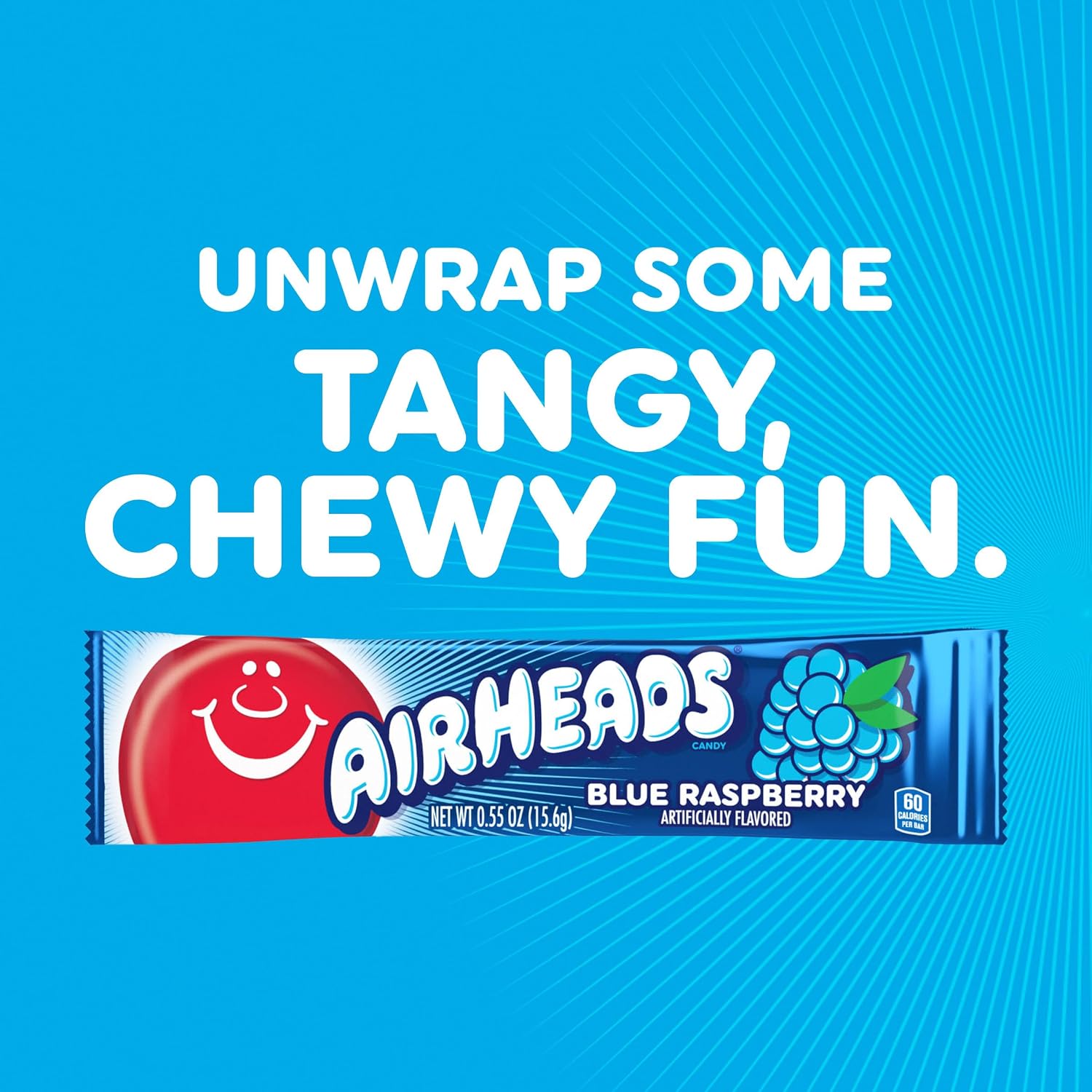 Detalle de Airheads 73390002206 Blue Raspberry Taffy Candy Bars, 36 Count