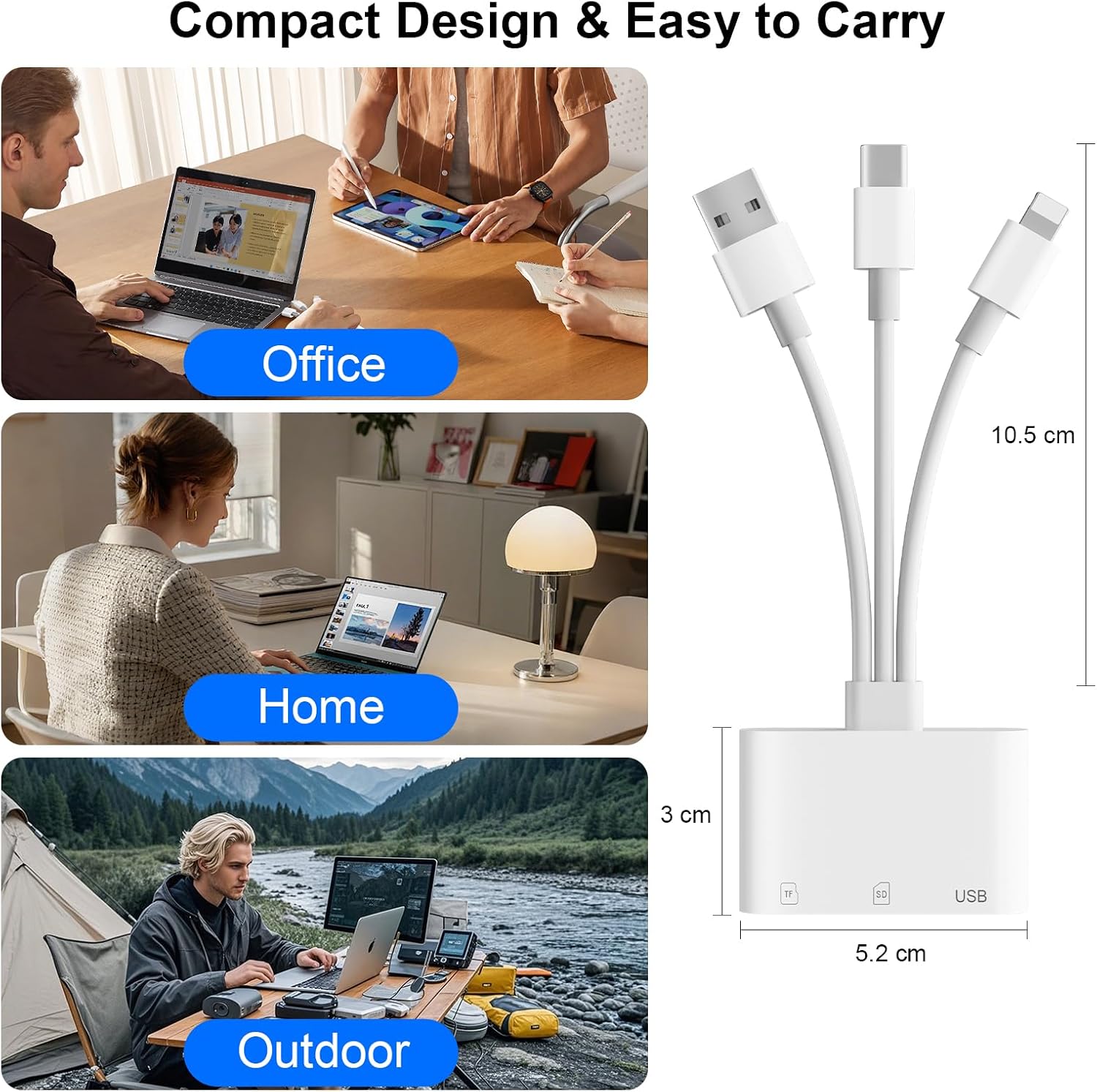 Thumbnail 6 de Dalimee 3-Port SD Card Reader with Lightning, USB-C and USB-A – for SD, microSD and USB devices