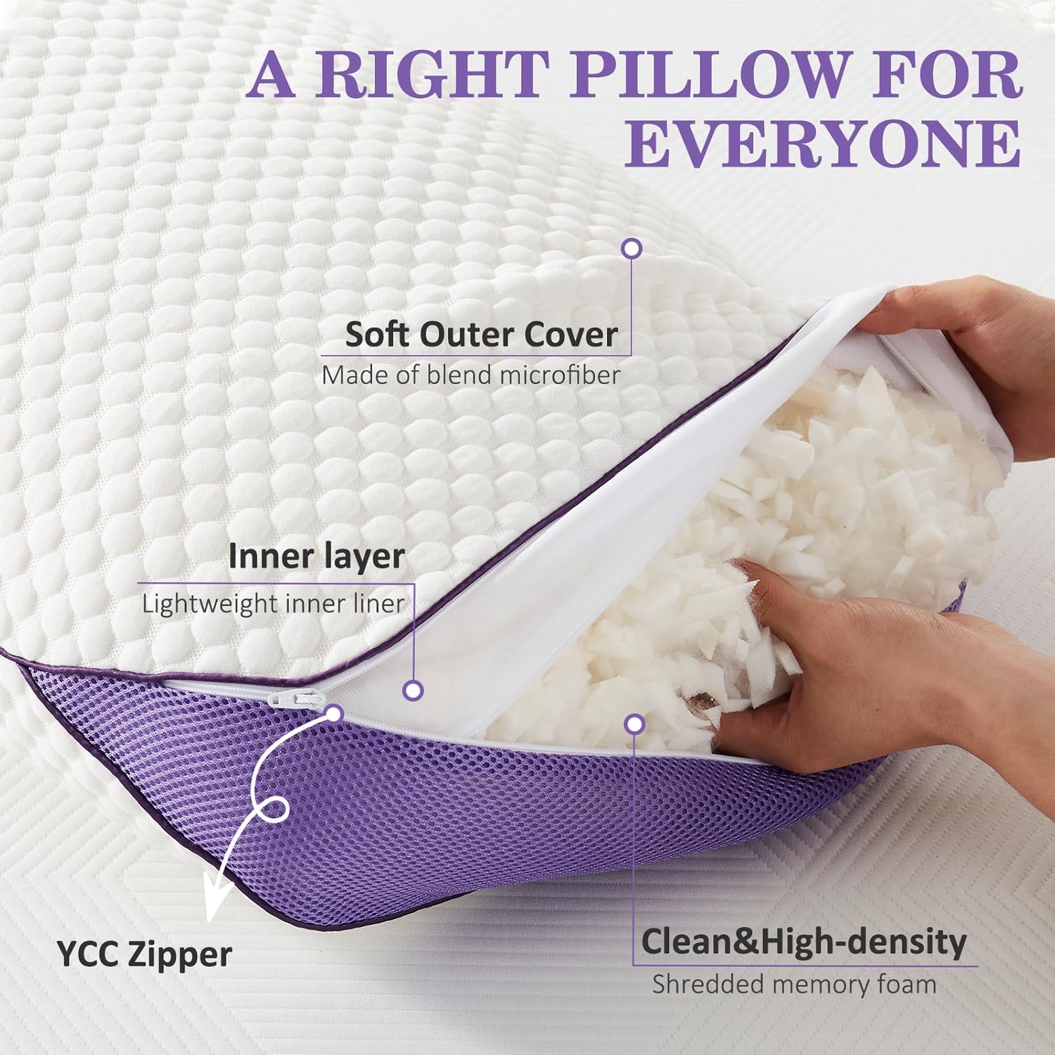 Thumbnail 3 de HOMELAB Adjustable Shredded Memory Foam Pillow (Queen) with Cooling Fabric, Removable Cover