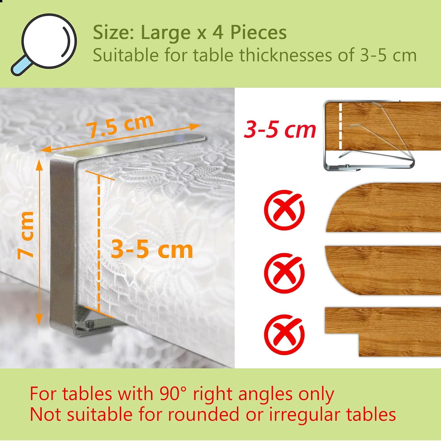 Detalle 2 de Blooven LHS001-L4 Tablecloth Clips, Stainless Steel, 4 Pack for 3–5 cm Tables