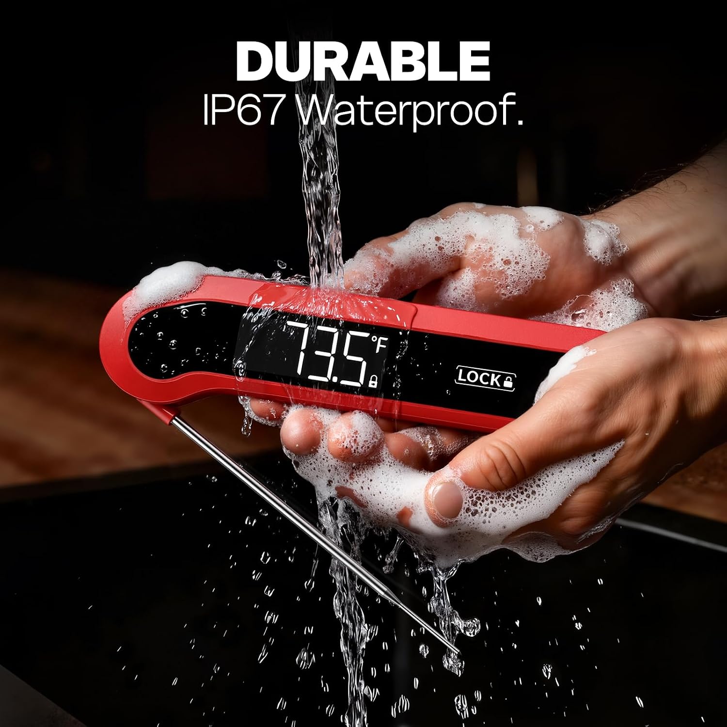 Detalle 2 de ONFIKY 0.3 Sec Instant Read Meat Thermometer, Red, ±0.5°F Precision