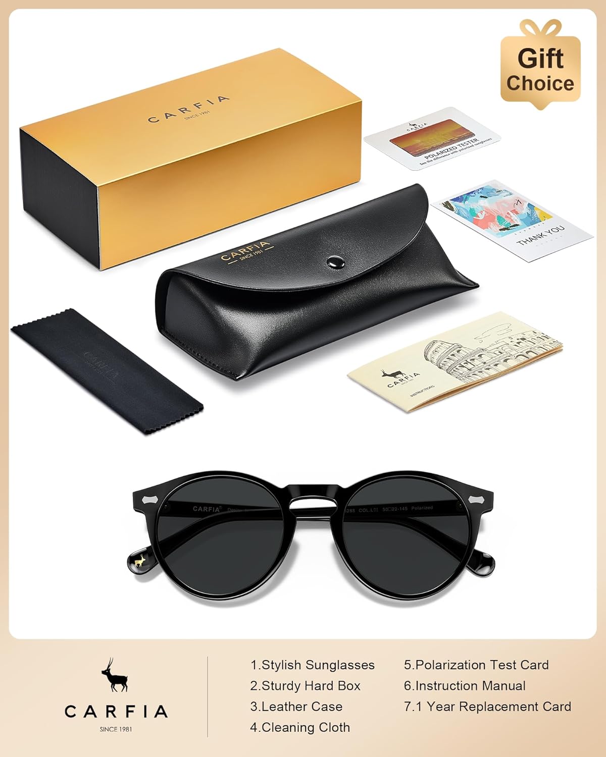 Thumbnail 6 de Carfia Rétro Lunette de Soleil Homme Polarisée UV400 – Conduite et Voyage