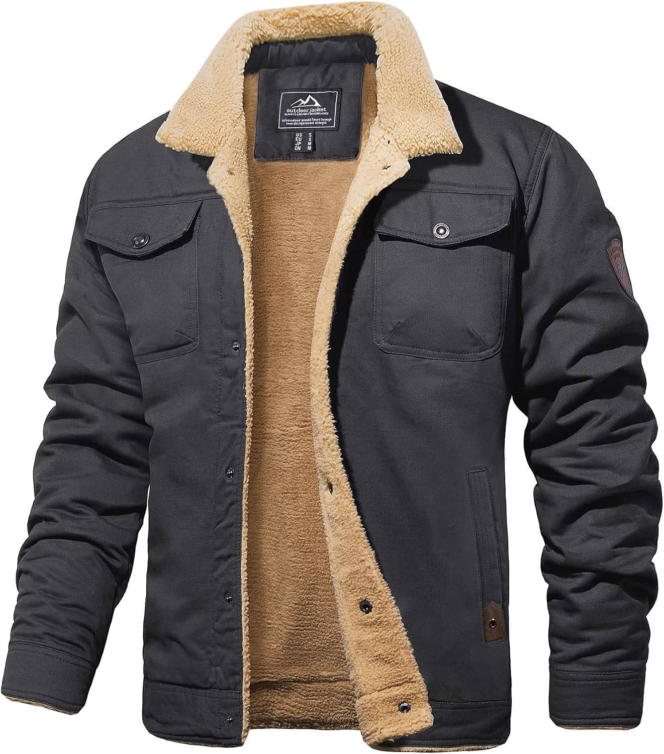 Detalle de MAGCOMSEN Men's Sherpa-Lined Winter Jacket with Cotton Shell and 5 Pockets