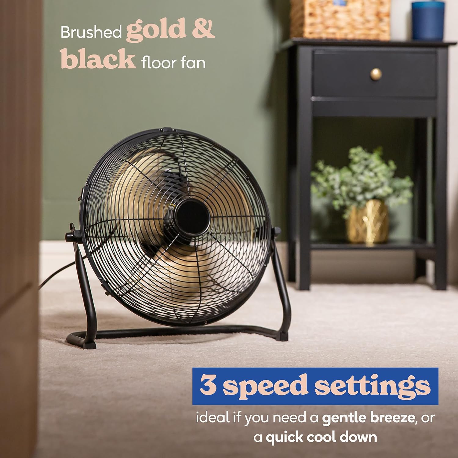 Thumbnail 2 de Russell Hobbs RHGF1221BG 12" High Velocity Floor Fan in Brushed Gold (3 speed settings, tilt)