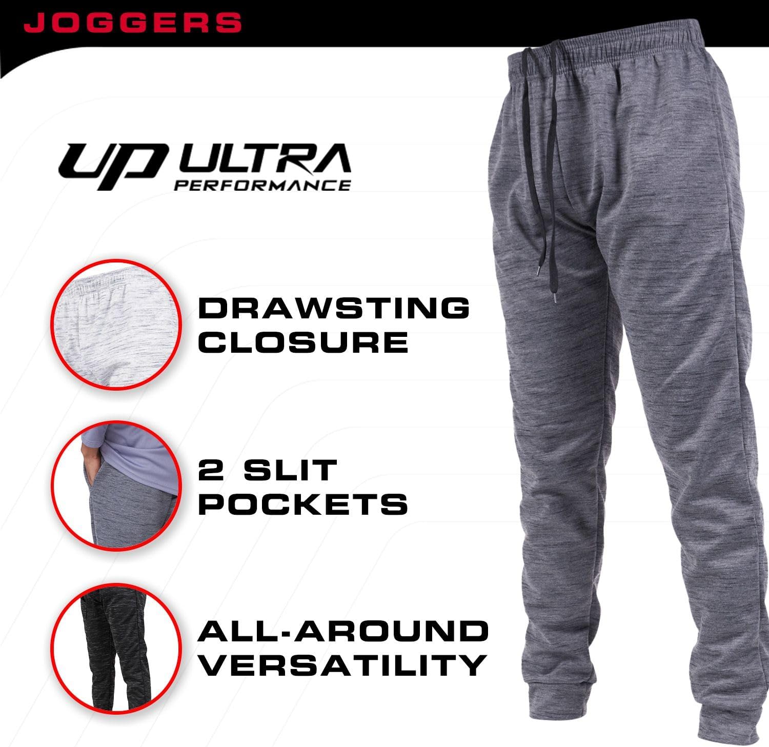 Detalle de Ultra Performance 3 Pack Men’s Joggers with Pockets, Drawstring Waist (Small–3X)