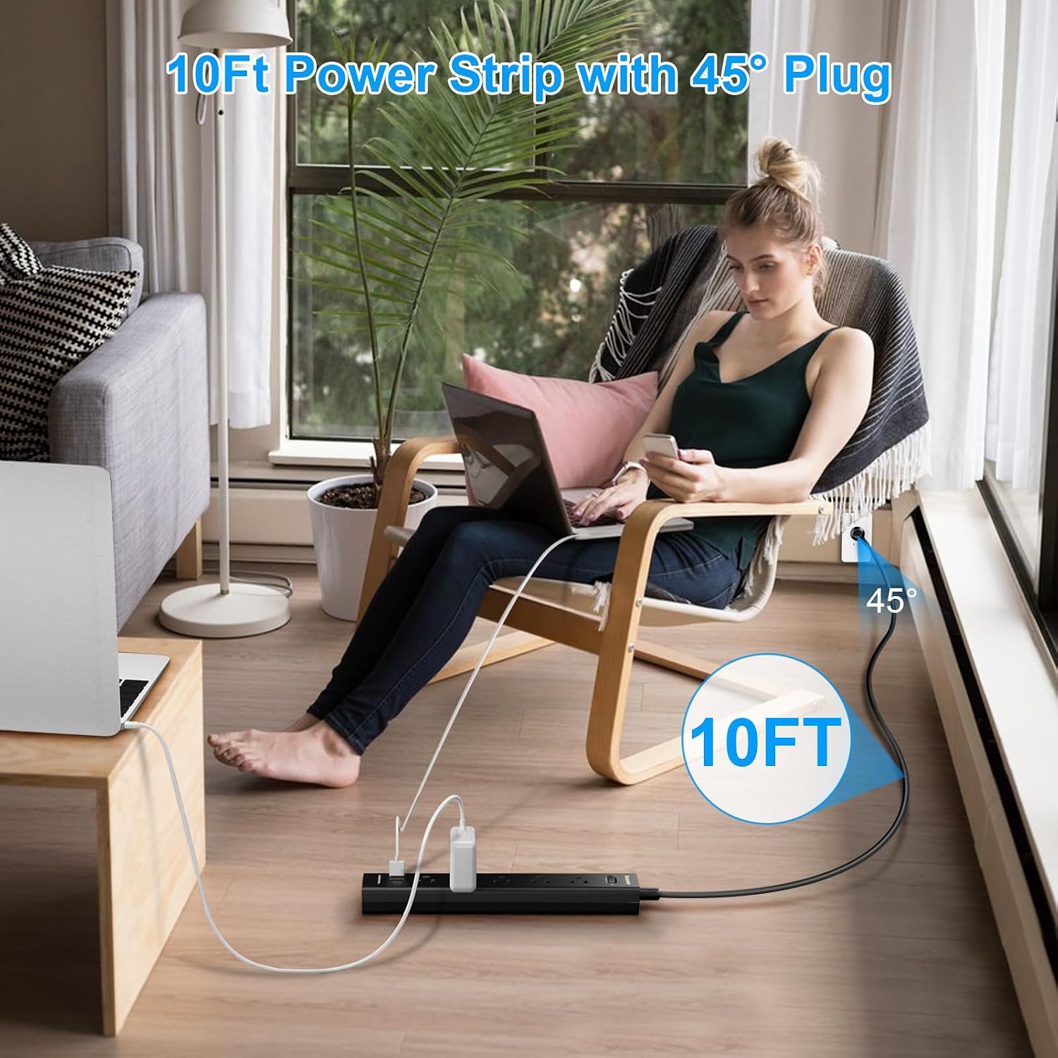 Thumbnail 5 de 10ft 8-in-1 USB Power Strip with 5 Outlets and 3 USB Ports (1 USB-C) – 2-Pack Surge Protector