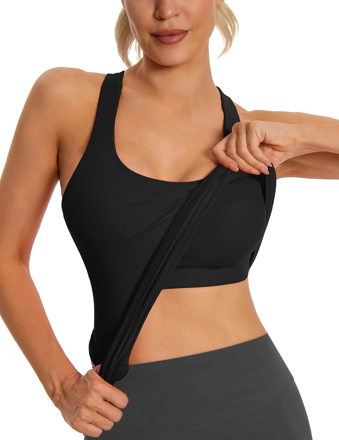 Detalle de MathCat Women's Workout Tank Top with Built-in Bra, Seamless Racerback