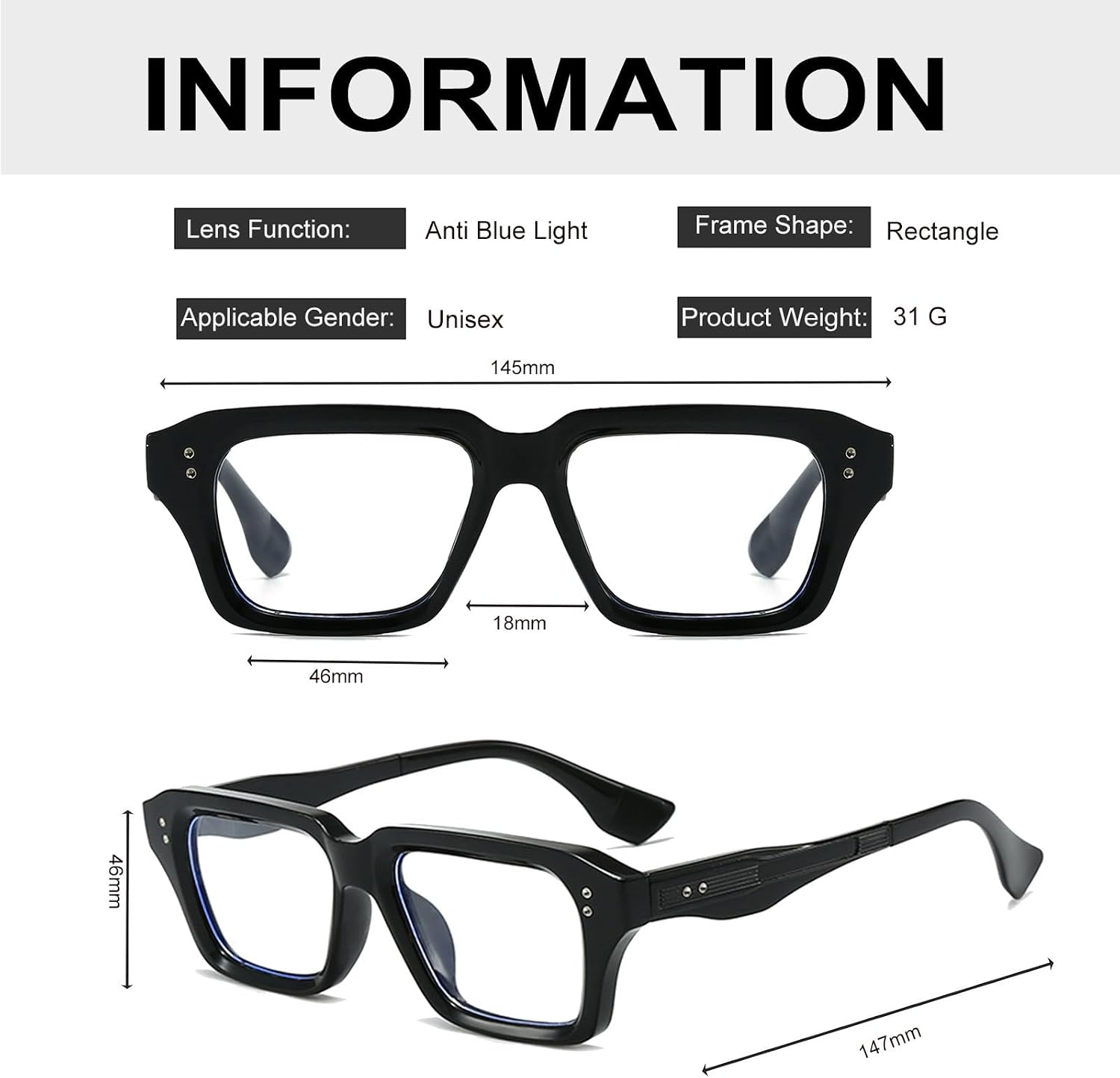 Thumbnail 1 de Long Keeper Rectangle Blue Light Blocking Glasses