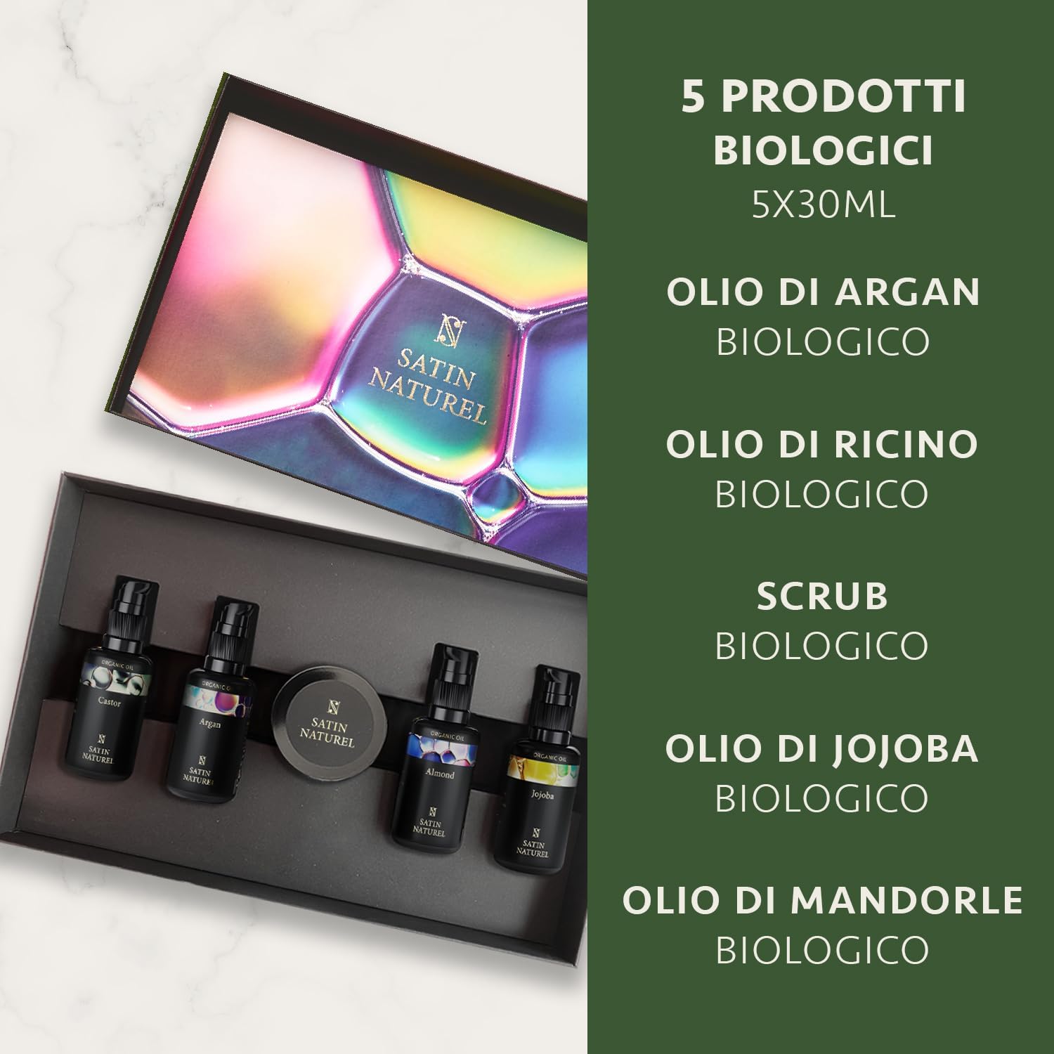 Detalle de Satin Naturel Set Regalo Donna Lusso 5x30ml: Scrub Corpo al Sale Marino e Oli Naturali