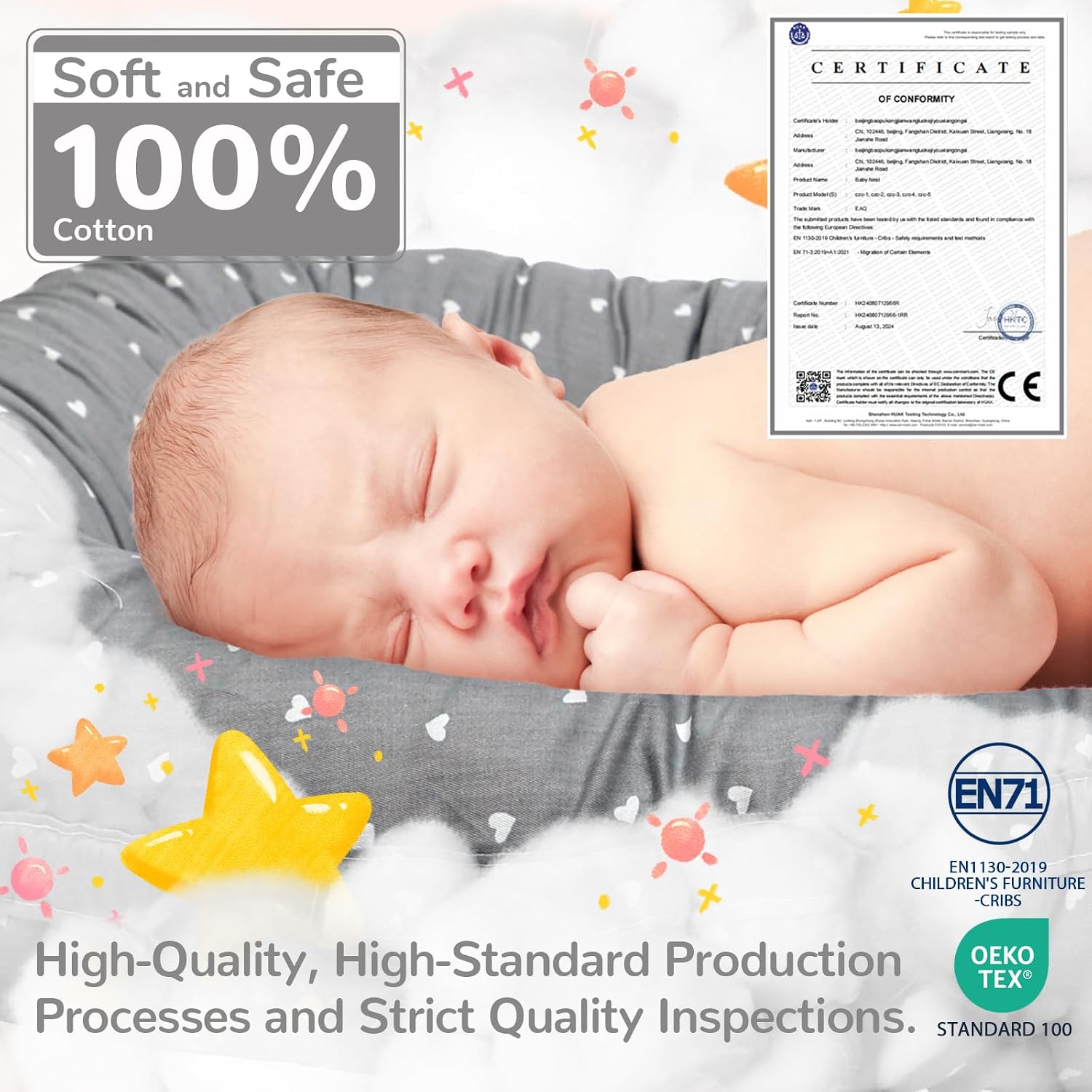 Detalle de EAQ Baby Nest Pod for Newborn – 100% Cotton Sleep Pod for 0–12 Months