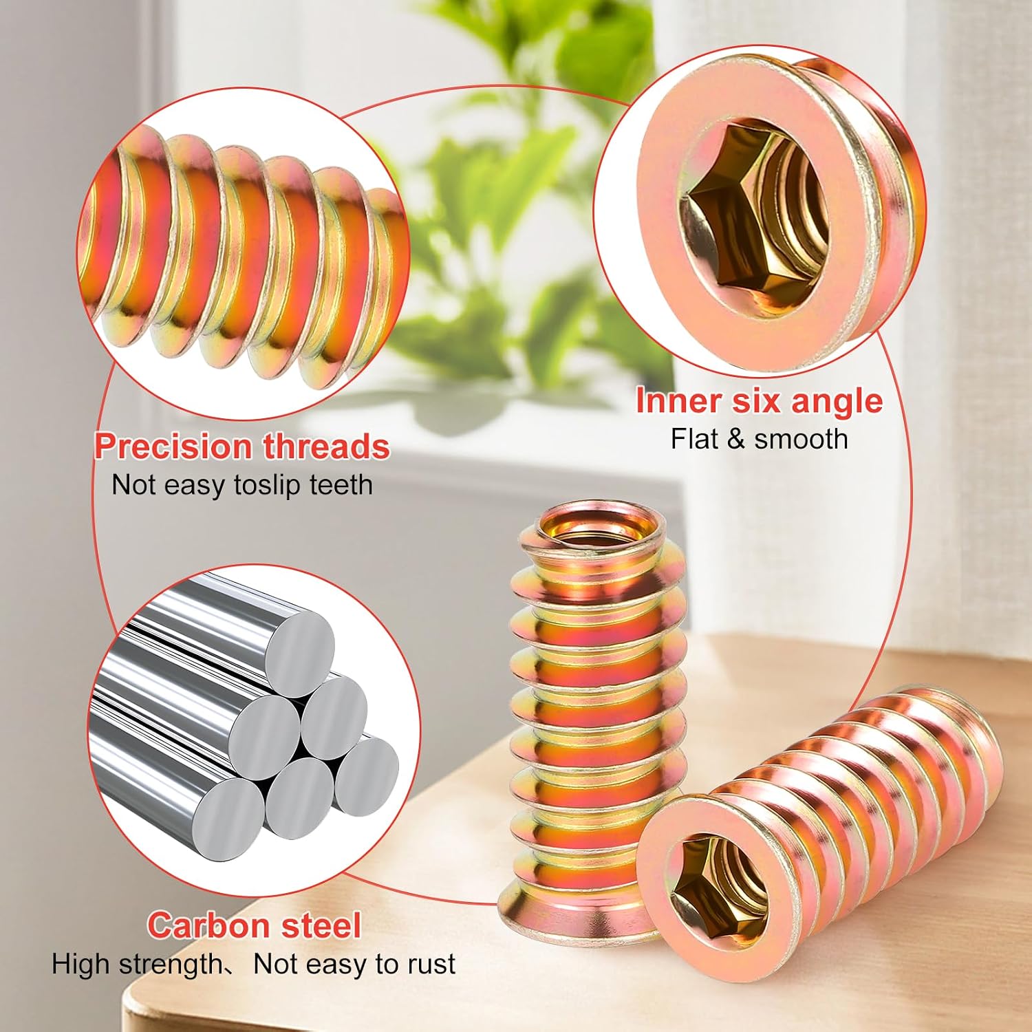 Detalle de msymsyu M4 x 12 mm gänginsatser för trä, 25-pack i förzinkat kolstål