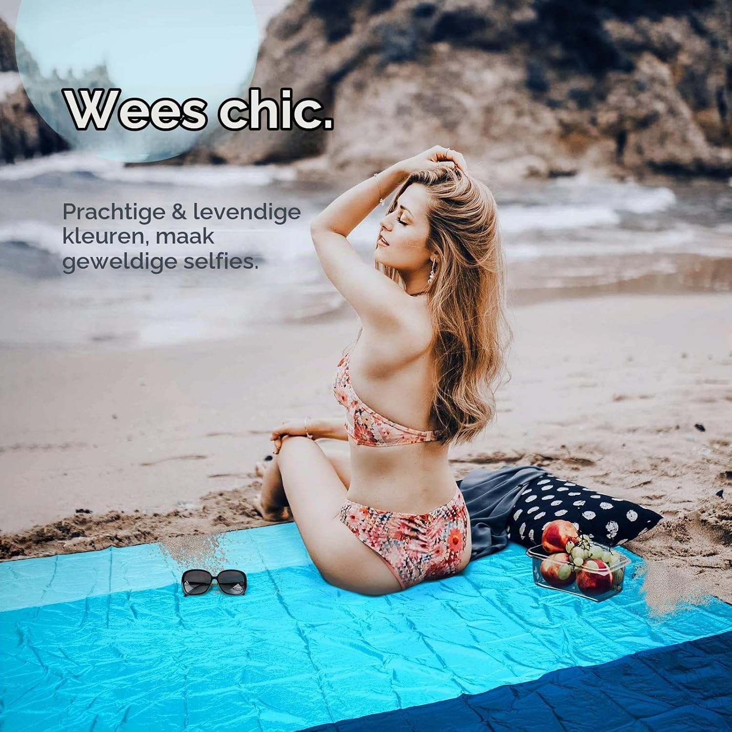 Detalle de OCOOPA S09-BL-XXL stranddeken 280 x 300 cm, zandbestendig en waterafstotend
