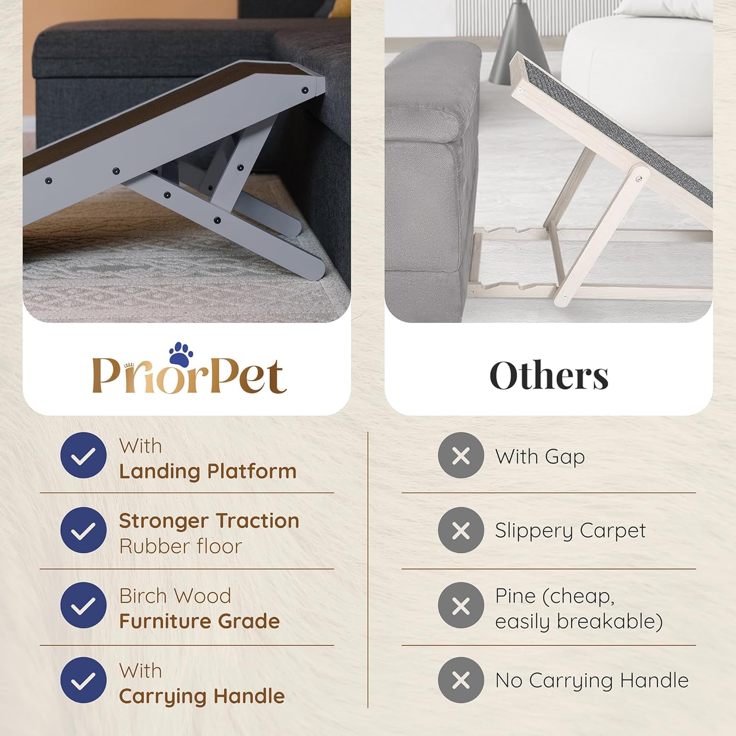 Thumbnail 5 de PRIORPET Birchwood Foldable Dog Ramp for Couch (7”–20” Adjustable)