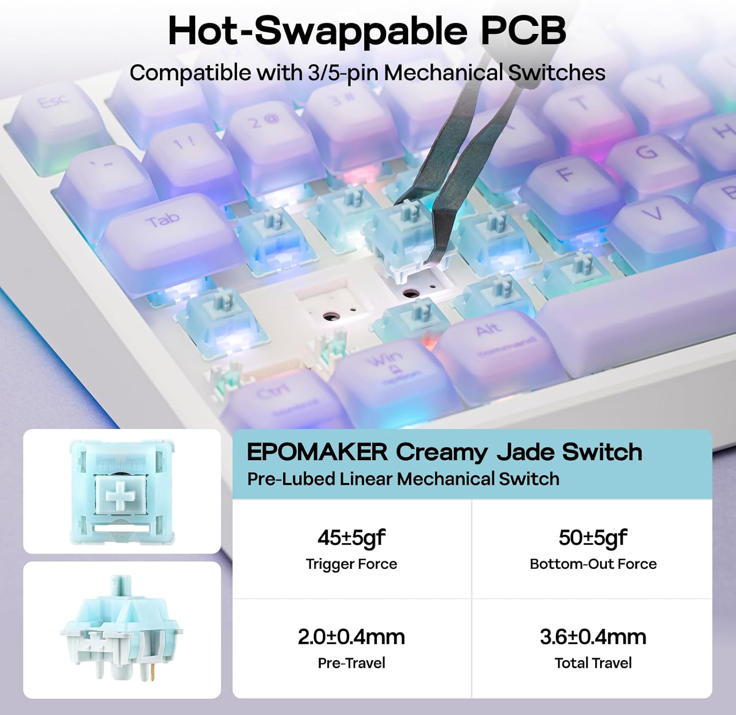 Thumbnail 5 de EPOMAKER G84 Pro Wireless Gaming Keyboard with Screen & Knob (75% Hot Swappable, 8000mAh, BT 5.0/2.4G/USB-C)