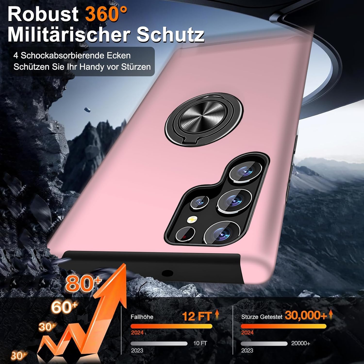 Thumbnail 1 de Vaki Handyhülle für Samsung Galaxy S25 Ultra – Ringständer, Kratzschutz und Displayfolien in Rosa