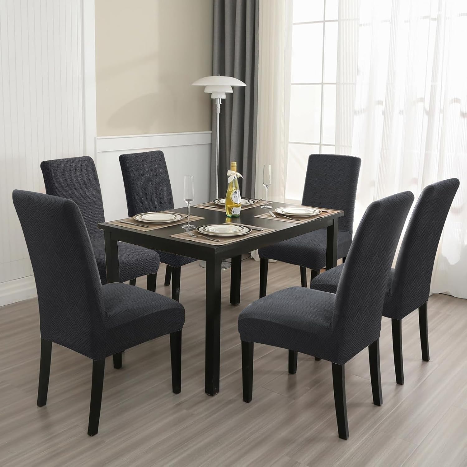 Thumbnail 1 de YSTELLAA Housse De Chaise 6 Pièces – Extensible, Noir