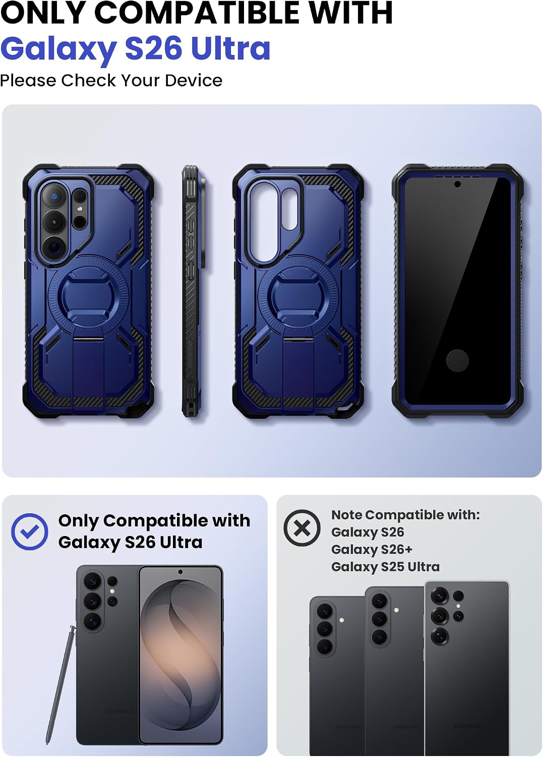 Detalle 2 de i-Blason Armorbox Series MagSafe Case for Samsung Galaxy S26 Ultra (6.9-inch, 2026) with Adjustable Metal Kickstand and Built-In Screen Protector — Blue