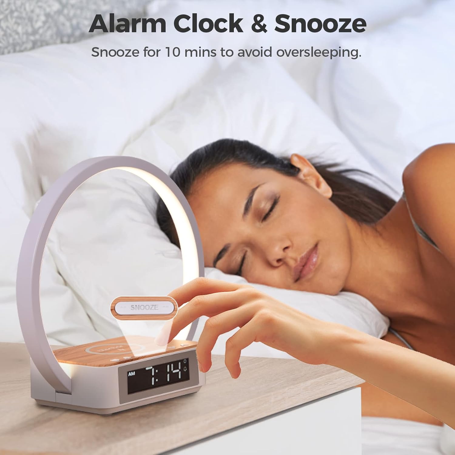 Detalle de blonbar LED Nachttischlampe mit Ladefunktion (10 W Wireless Charger) – Touch-Dimmung & Wake-up-Light Wecker