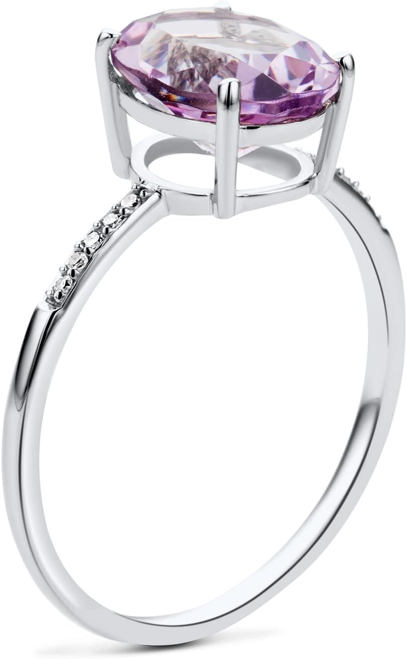 Detalle 2 de Anello di fidanzamento MIORE in oro bianco 9K con ametista rosa ct 2,49 e diamanti ct 0,04 – handmade, confezione elegante